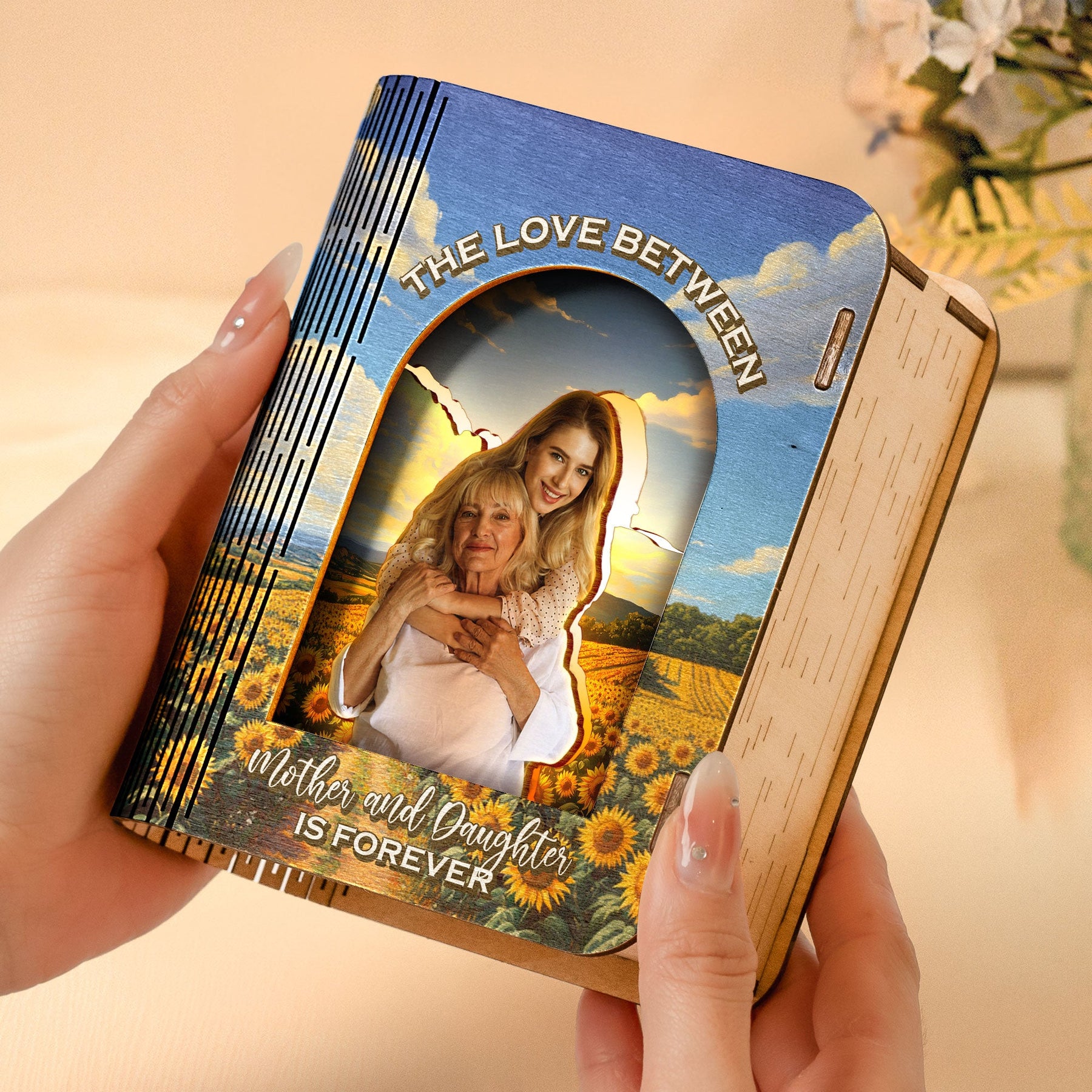 The Love Between Mother And Daughter - Personalized 3D Wooden Puzzle Photo Night Light