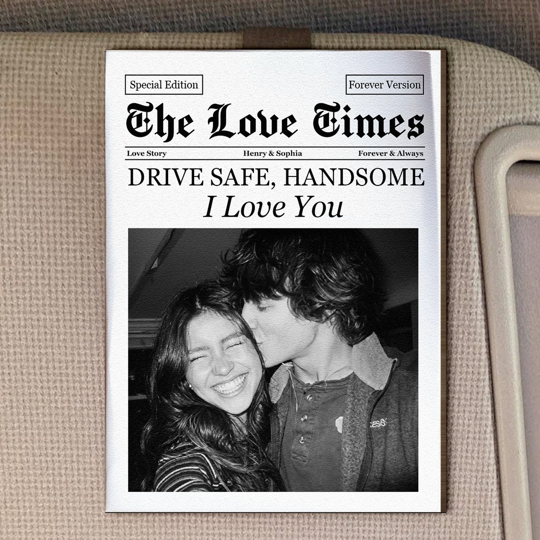 The Love Times Newspaper Drive Safe For Husband, Daddy, Family - Personalized Car Visor Clip