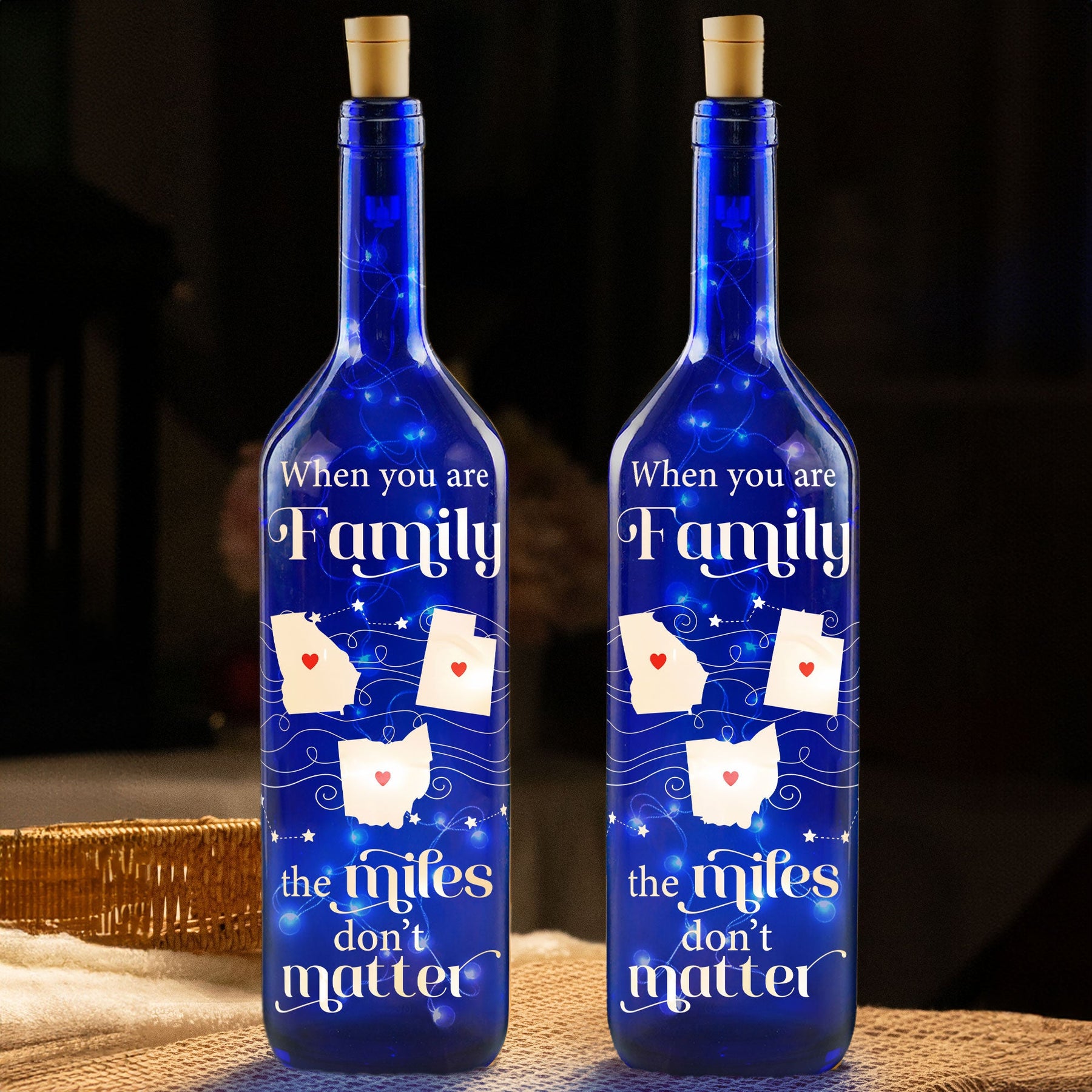 The Miles Don't Matter - Personalized Blue Bottle Lamp