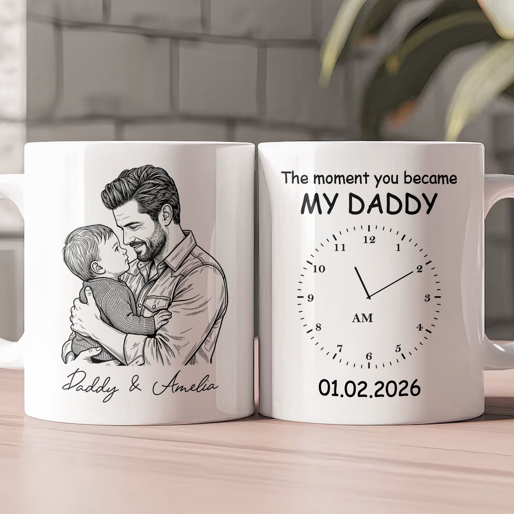 The Moment You Became My Dad Sketch Line Art Father's Day Gift For Dad, Husband - Personalized Mug