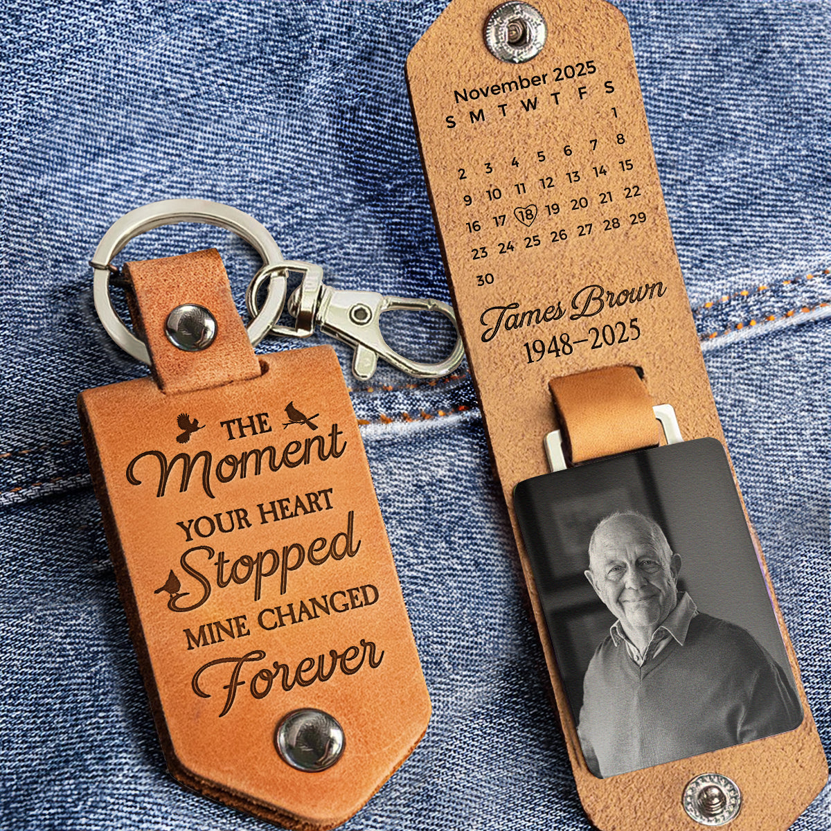 The Moment Your Heart Stopped Mine Changed Forever - Personalized Leather Photo Keychain