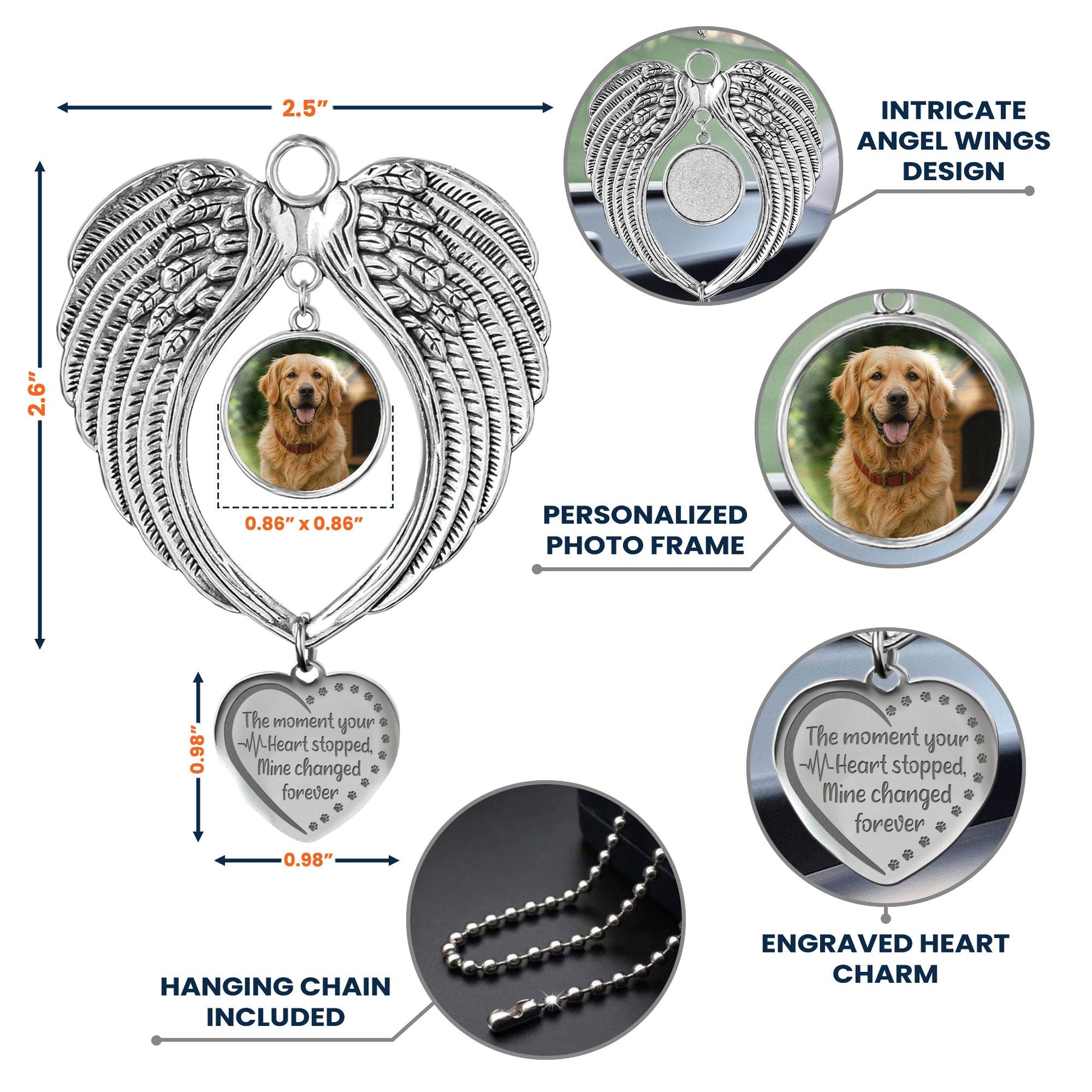 The Moment Your Heart Stopped, Mine Changed Forever - Custom Angel Wings Photo Ornament