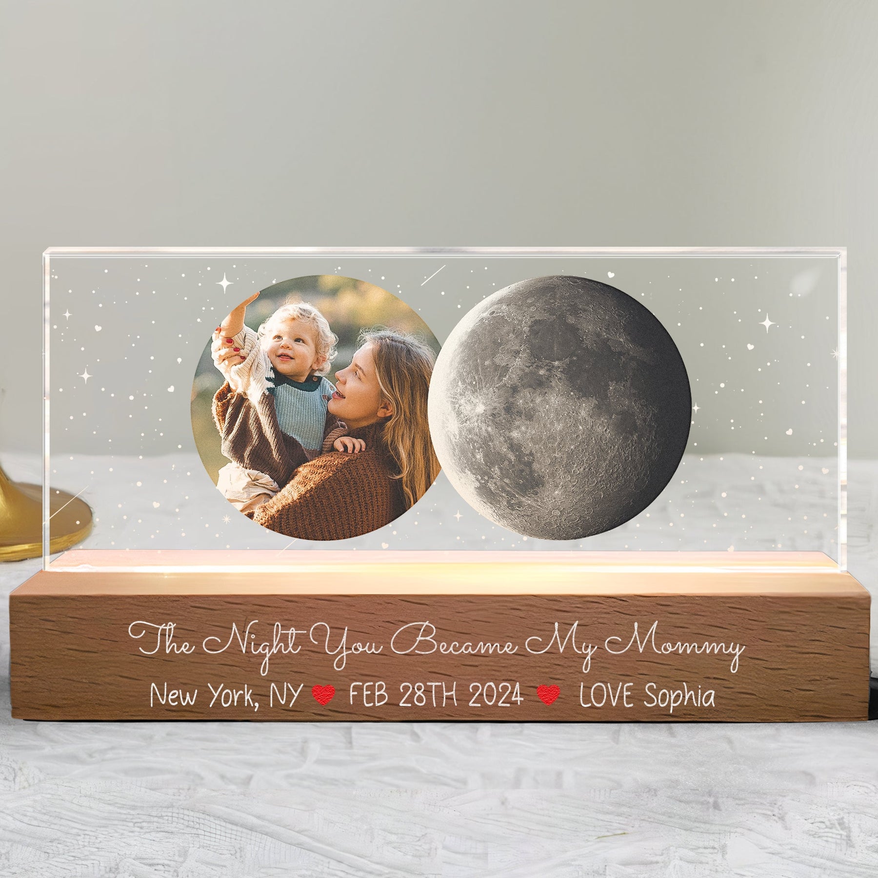 The Night You Became My Mommy Moon Phase - Personalized Photo LED Night Light