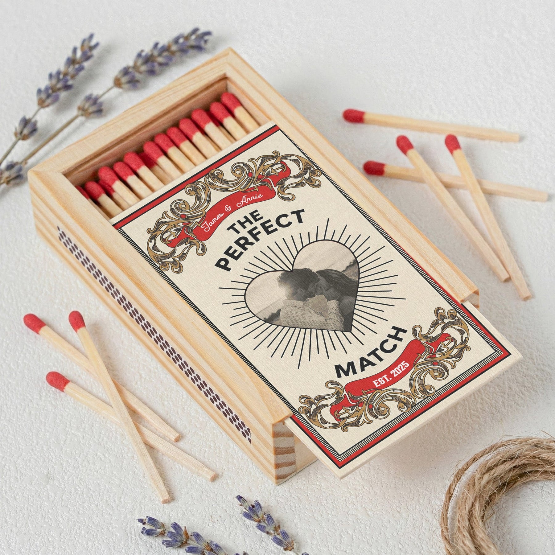 The Perfect Match - Couple Anniversary Gifts, Valentine's Day Gifts - Personalized Wooden Photo Matchbox