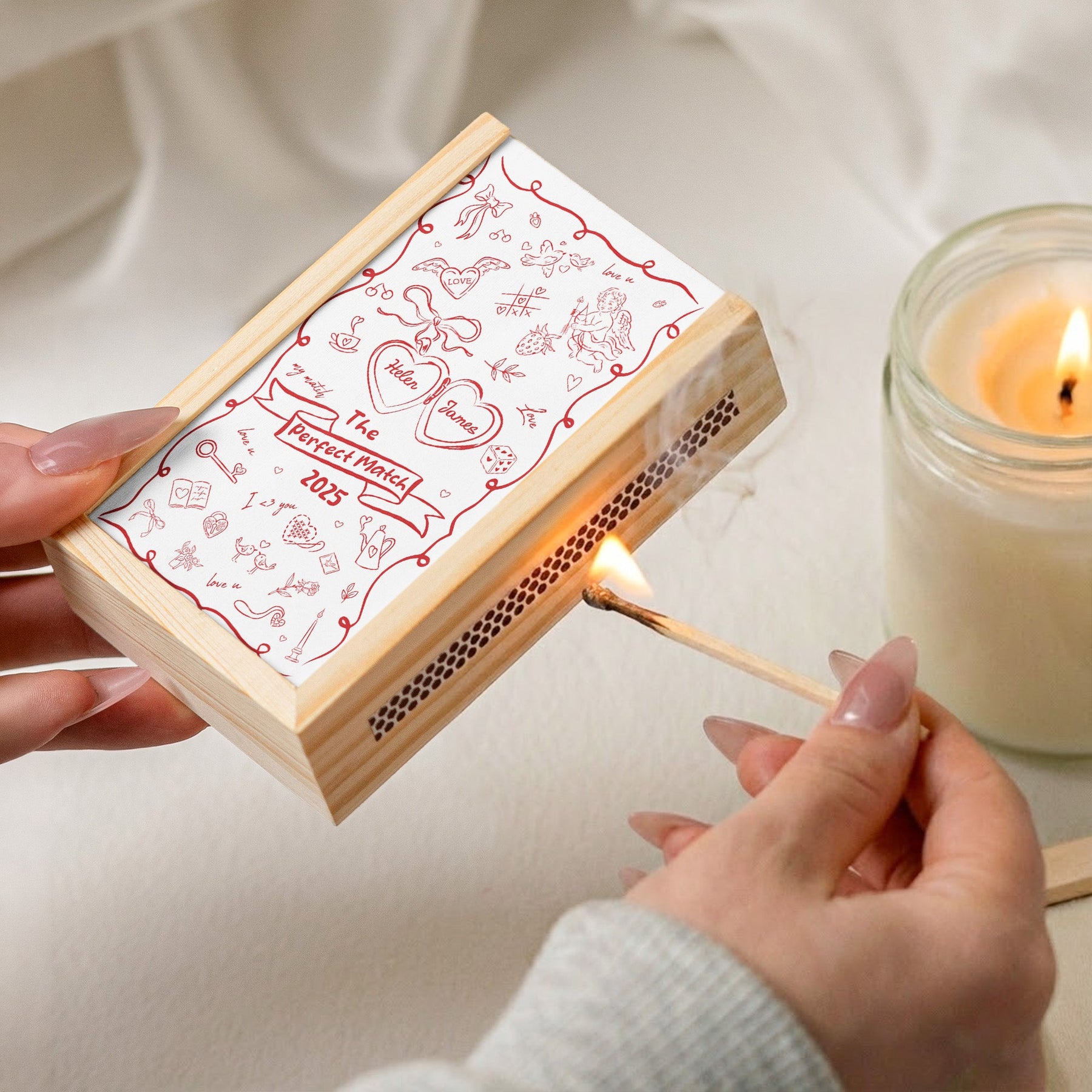 The Perfect Match - Couple Gifts - Personalized Wooden Matchbox