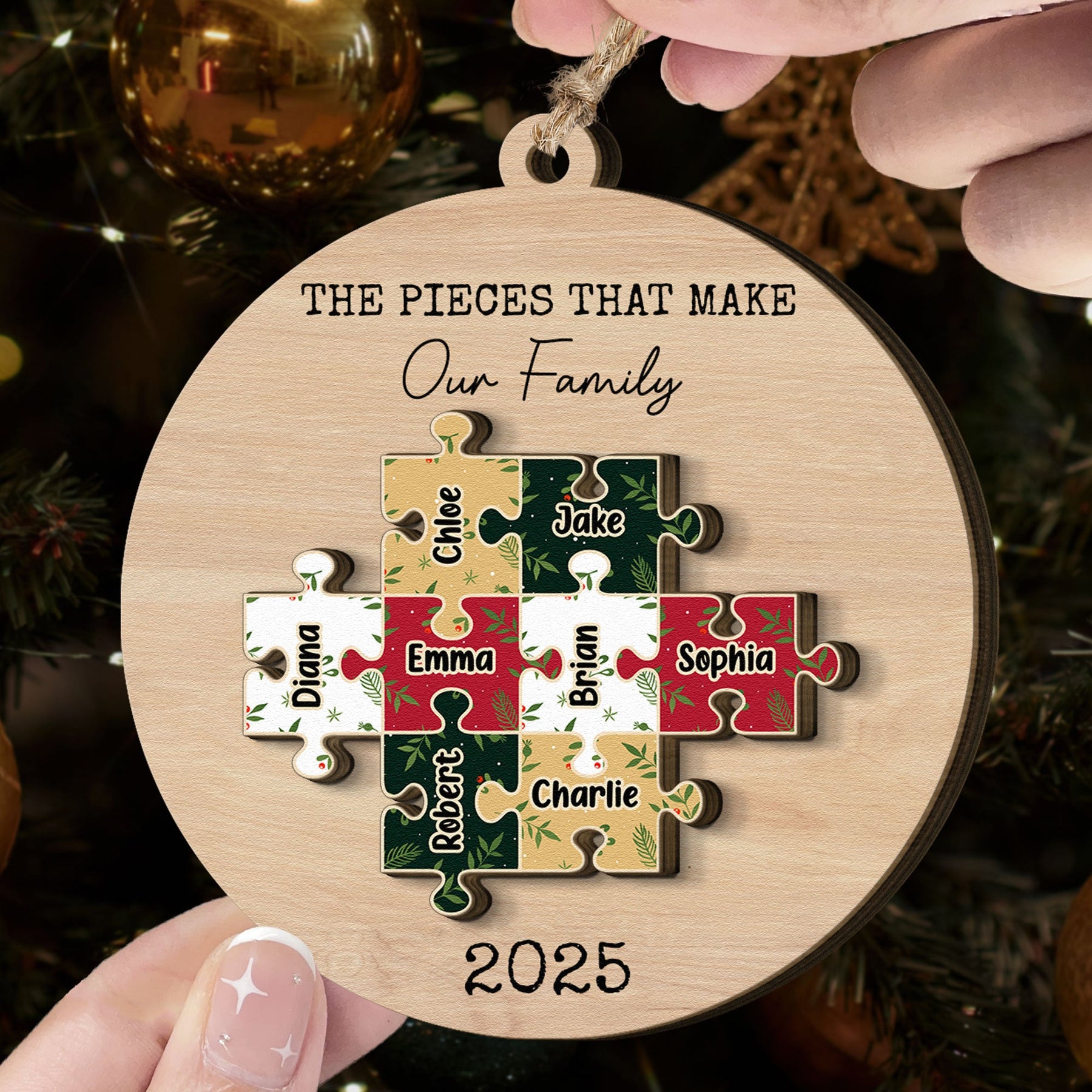 The Pieces That Make Our Family Christmas 2 Layers Ornament - Personalized Wooden Ornament