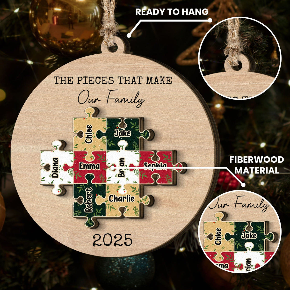 The Pieces That Make Our Family Christmas 2 Layers Ornament - Personalized Wooden Ornament