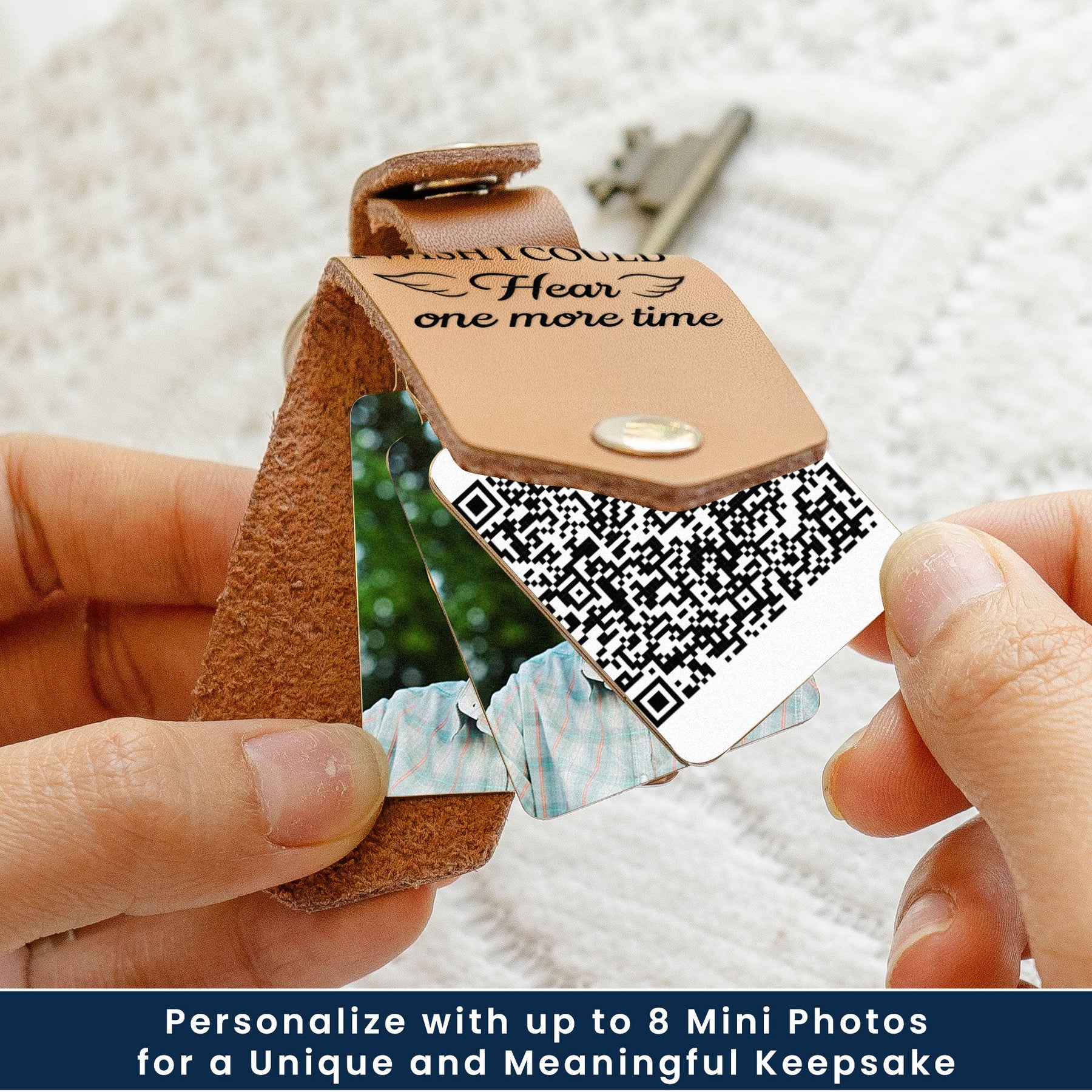 The Voice I Wish I Could Hear - Custom QR Code Voice & Photo - Personalized Leather Photo Keychain