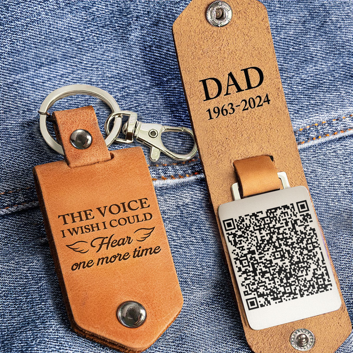 The Voice I Wish I Could Hear - Custom QR Code Voice & Photo - Personalized Leather Photo Keychain