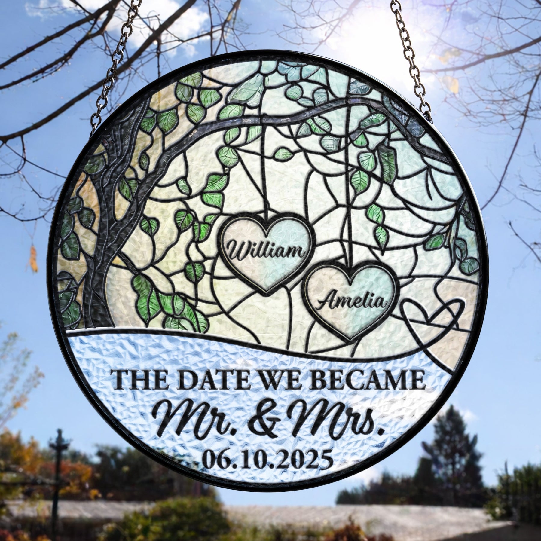 The Date We Became Mr. & Mrs. Wedding Anniversary Gift - Personalized Window Hanging Suncatcher