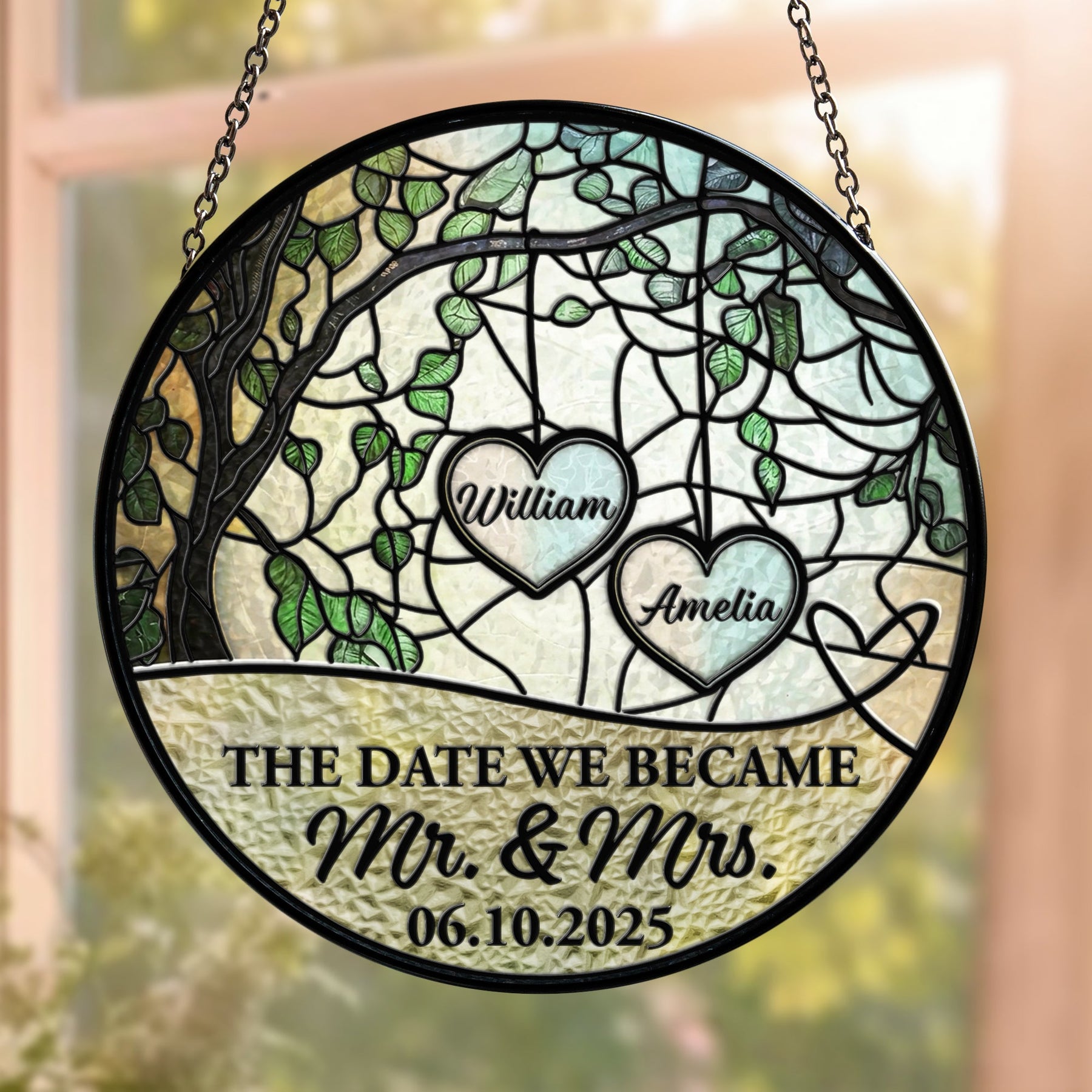 The Date We Became Mr. & Mrs. Wedding Anniversary Gift - Personalized Window Hanging Suncatcher
