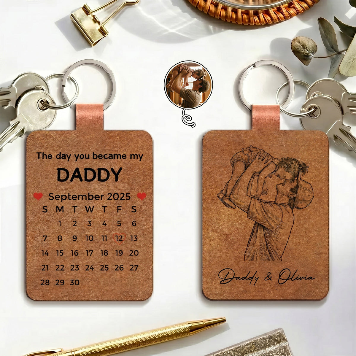 The Day You Became My Dad Sketch Line Art Father's Day Gift For Him - Personalized Keychain