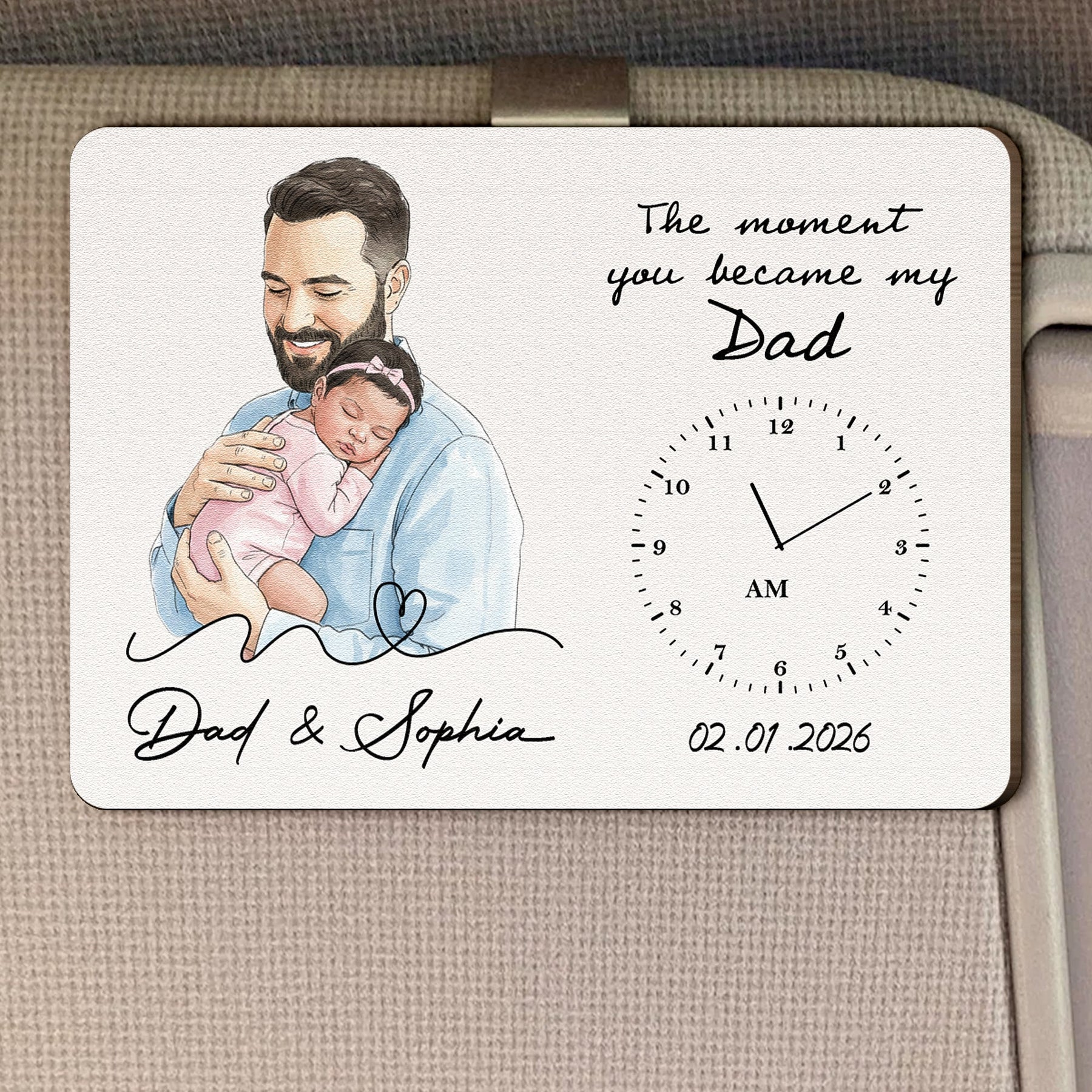 The Moment You Became My Dad Custom Photo Watercolor Father's Day Gift For New Dad - Personalized Car Visor Clip