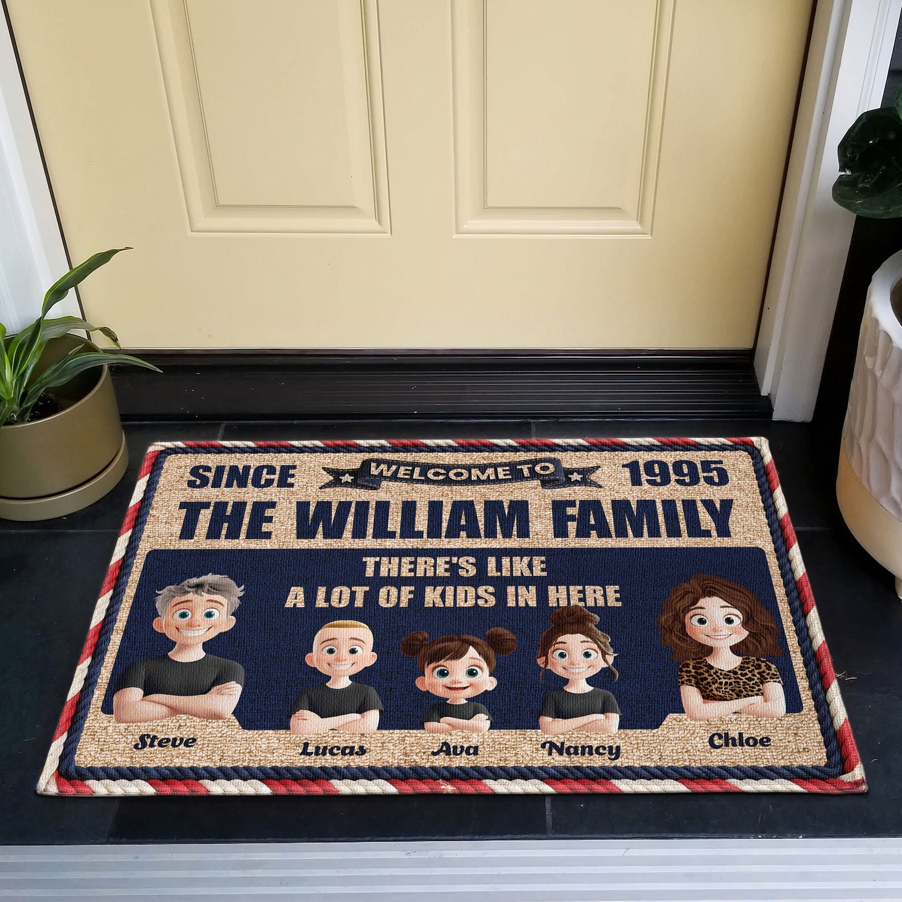 There's Like A Lot Of Kids In Here 3D Family Faux Pattern - Personalized Doormat