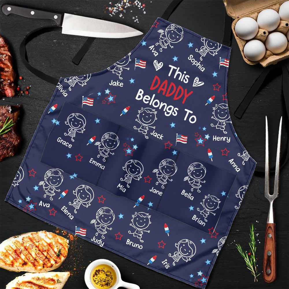This Daddy Belongs To Independence Doodle Style - Personalized Apron