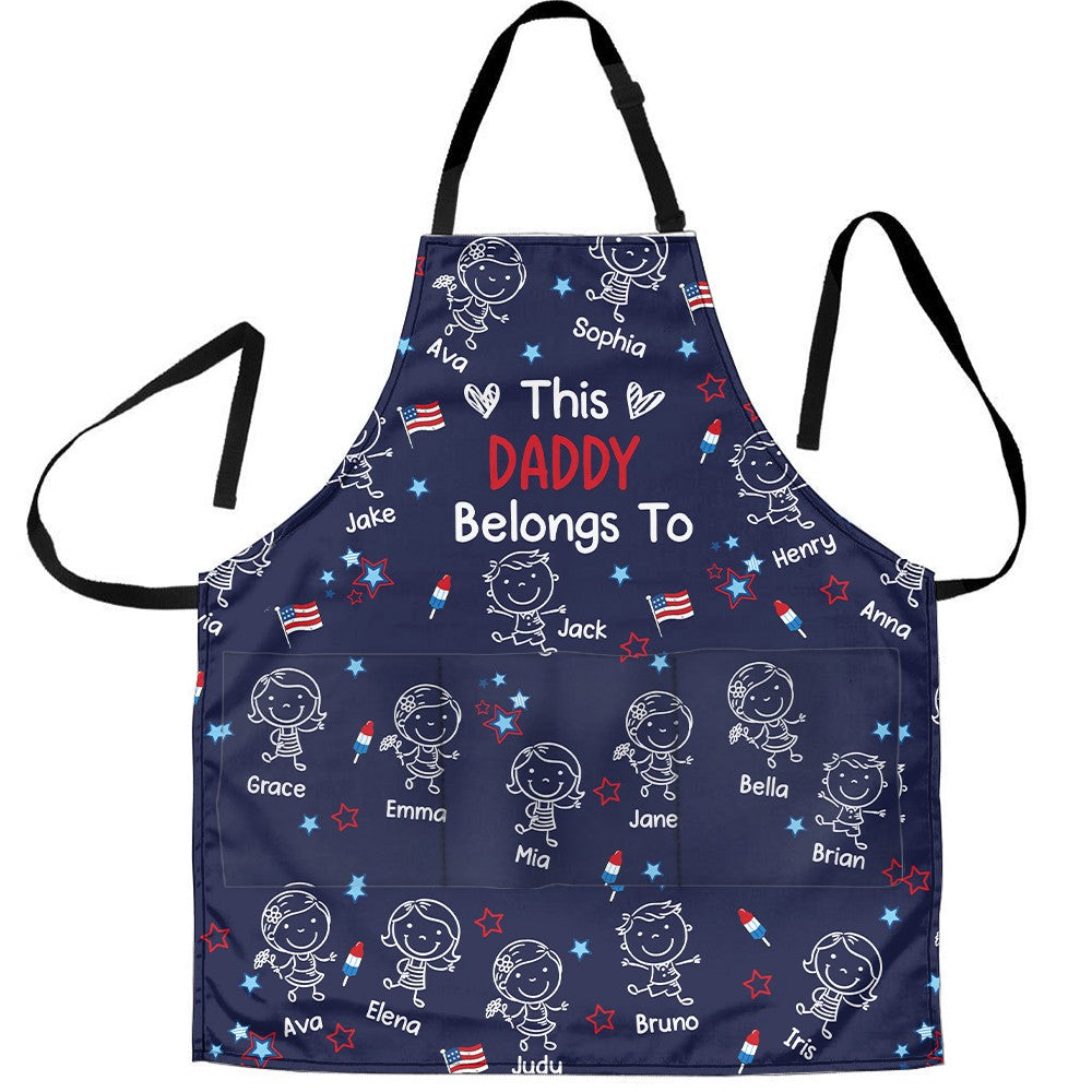 This Daddy Belongs To Independence Doodle Style - Personalized Apron