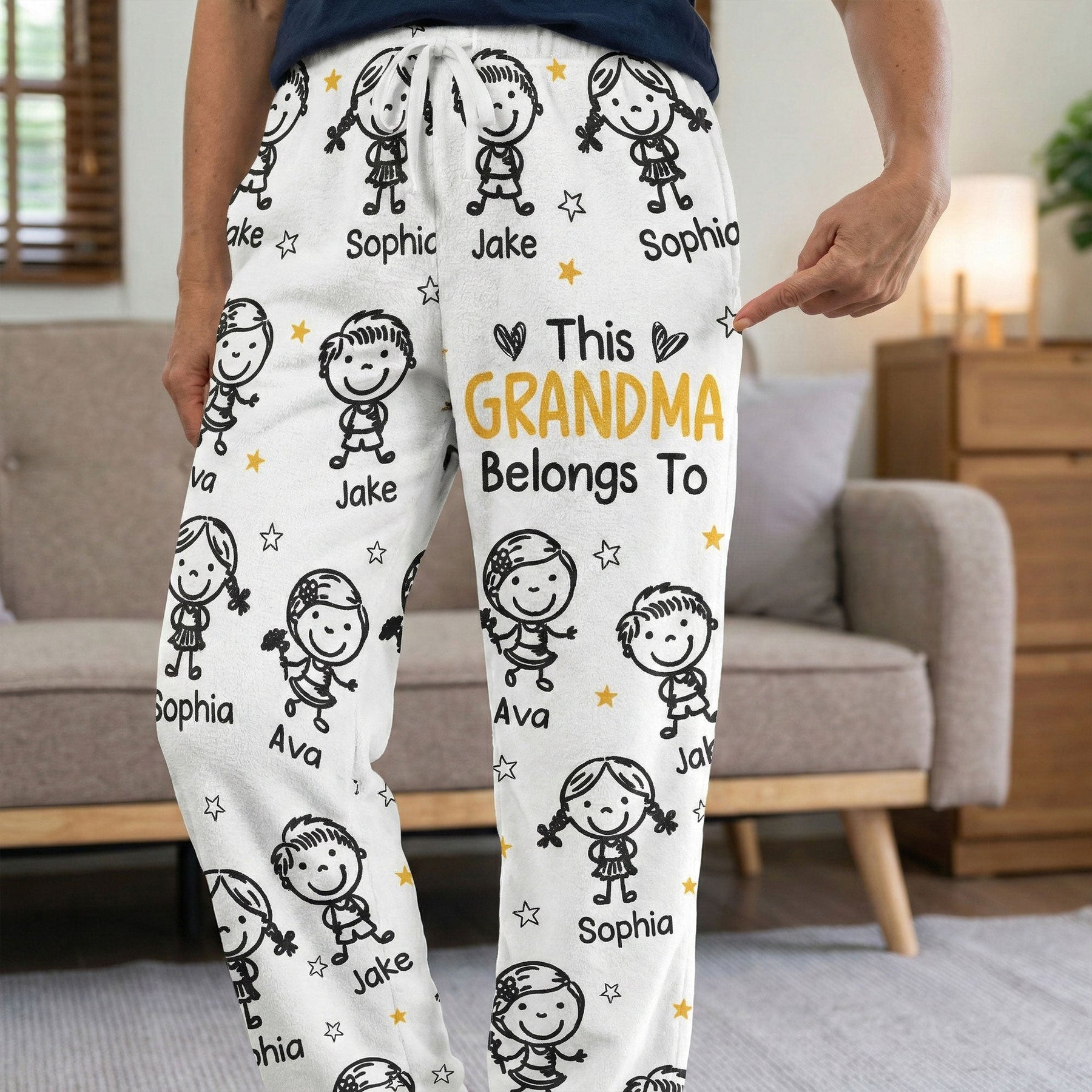 This Grandma Grandpa Belongs Doodle Kids - Personalized Fleece Pajama Pants