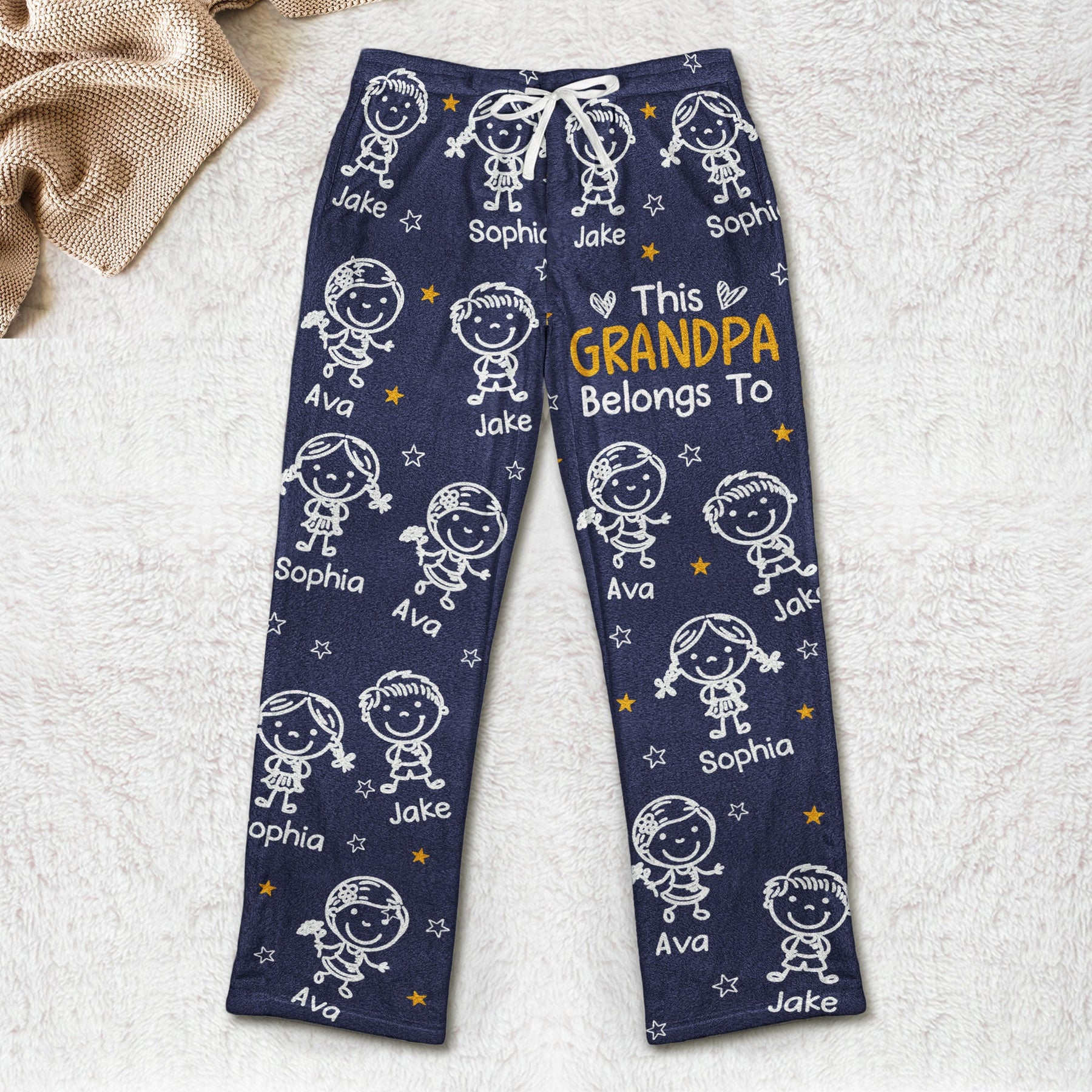 This Grandma Grandpa Belongs Doodle Kids - Personalized Fleece Pajama Pants