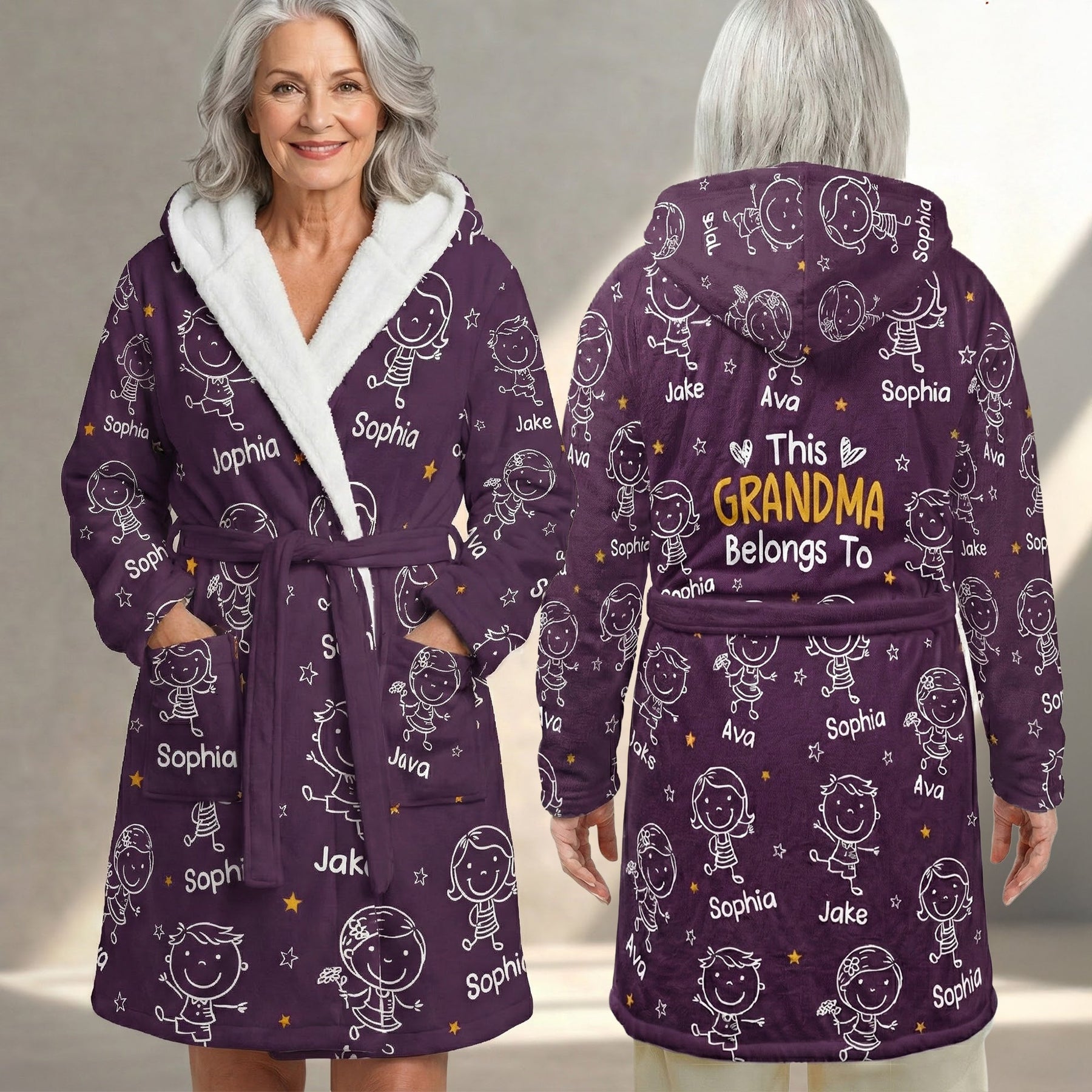 This Grandpa Grandma Belongs To - Personalized Hooded Robe