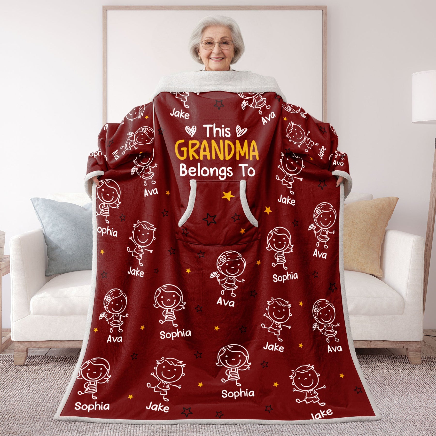 This Grandpa Grandma Belongs To - Personalized Wearable Blanket Hoodie With Sleeves