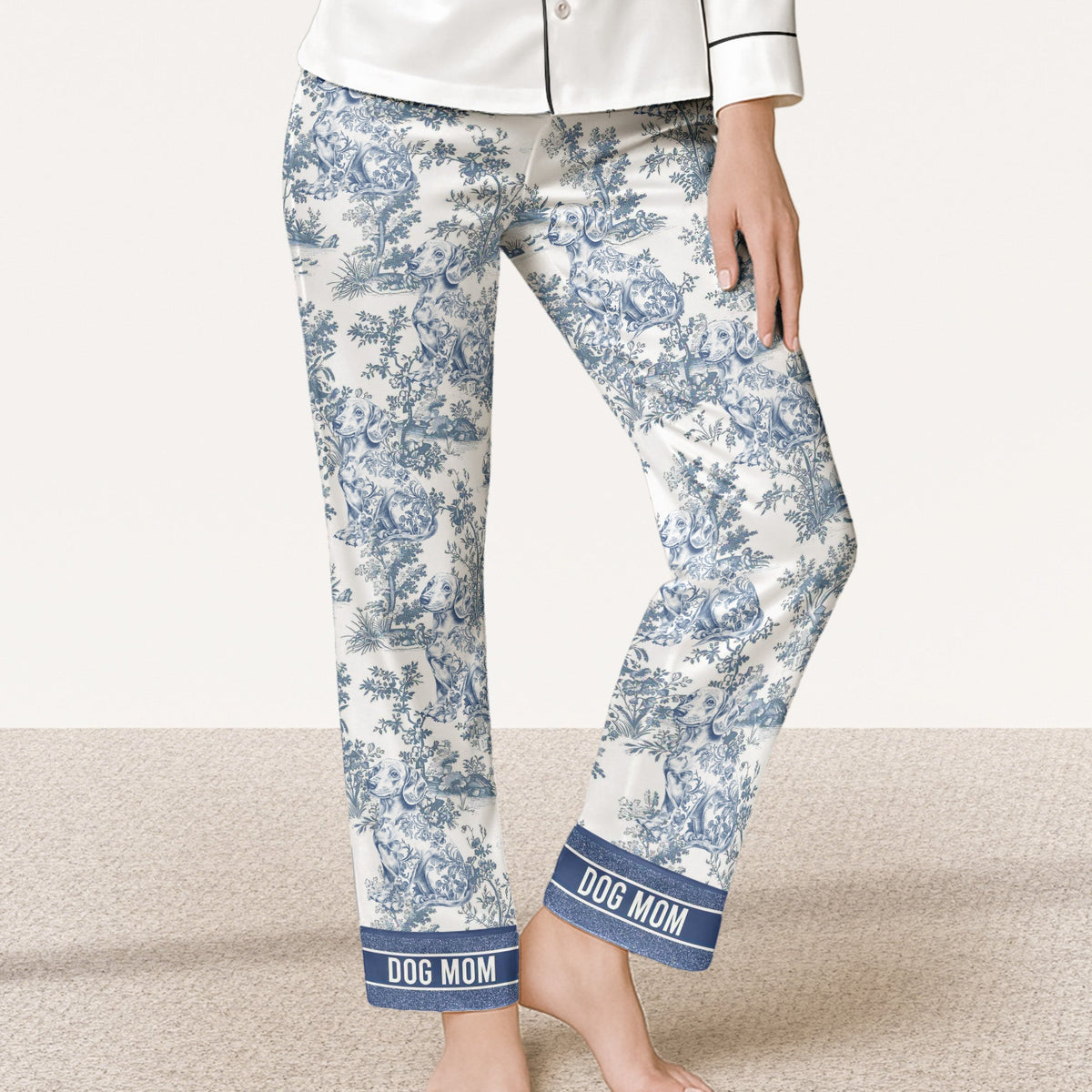 This Is My Pawjama Dog Mom Toile De Jouy - Personalized Satin Pajama Set
