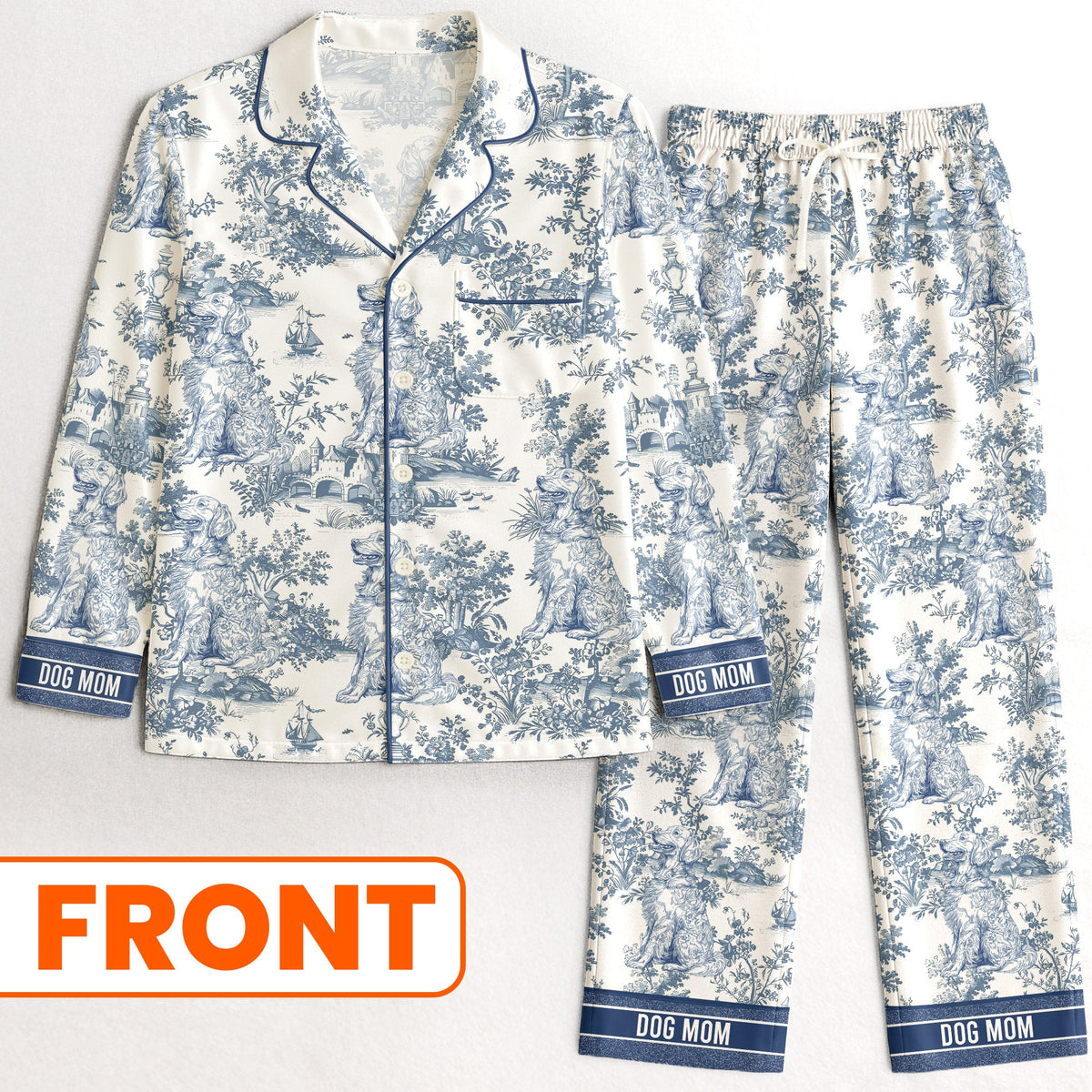 This Is My Pawjama Dog Mom Toile De Jouy - Personalized Satin Pajama Set