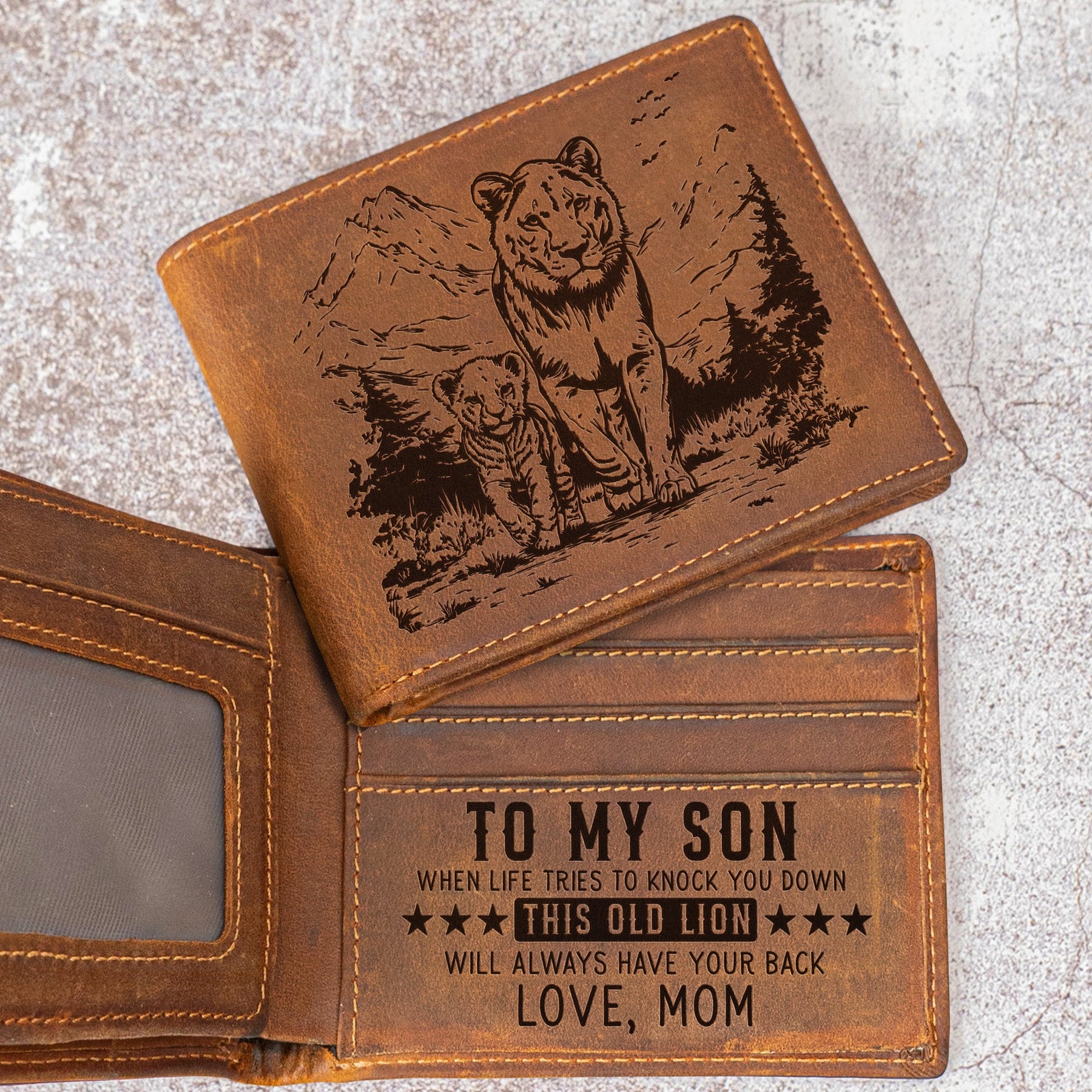 This Old Lion Will Always Have Your Back - For Son, Grandson - Personalized Leather Wallet