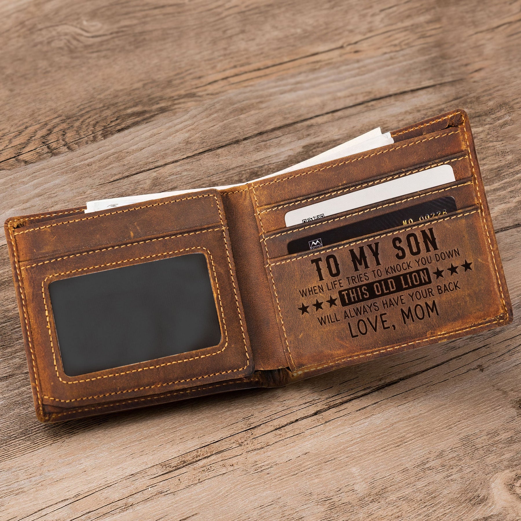 This Old Lion Will Always Have Your Back - For Son, Grandson - Personalized Leather Wallet