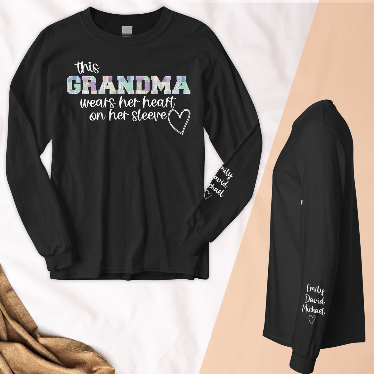 This Grandma Wears Her Heart On Her Sleeve Patchwork - Custom Shirt