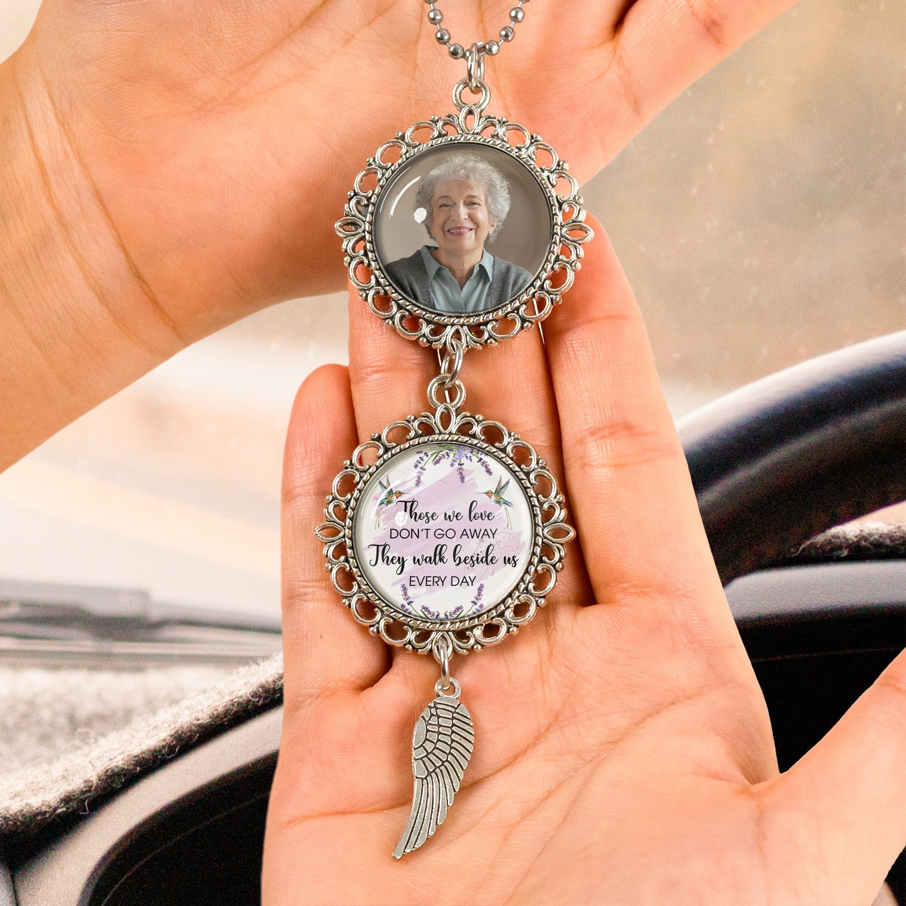 Those We Love Don't Go Away They Walk Beside Us Every Day - Personalized Photo Car Ornament