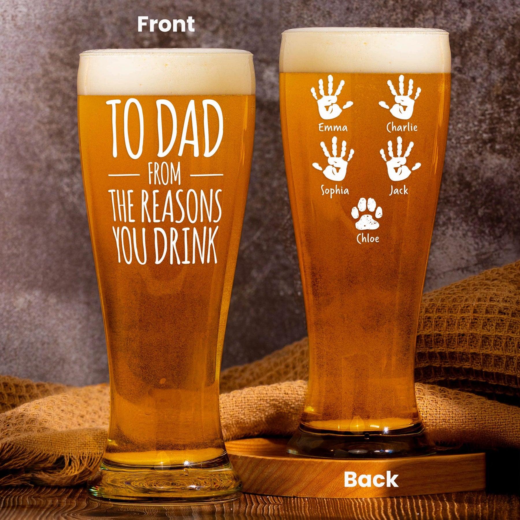 To Dad From The Reasons You Drink - Personalized Pilsner Glass