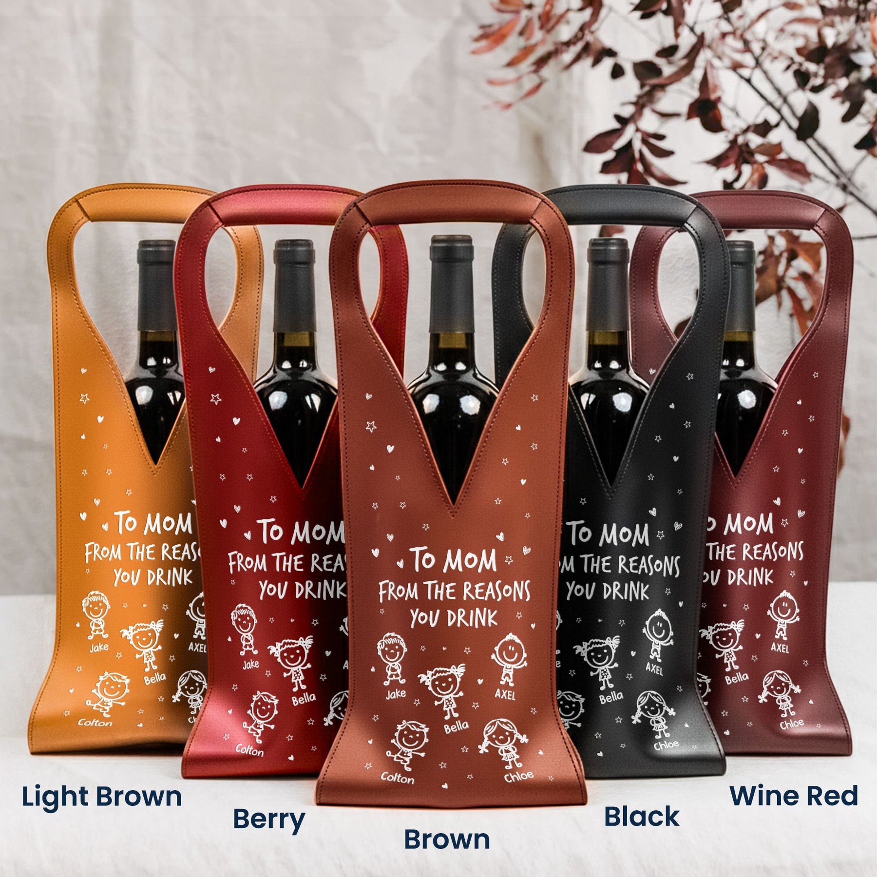 To Mom From The Reasons You Drink - Fun Gifts For Mom, Wife - Personalized Leather Wine Bag