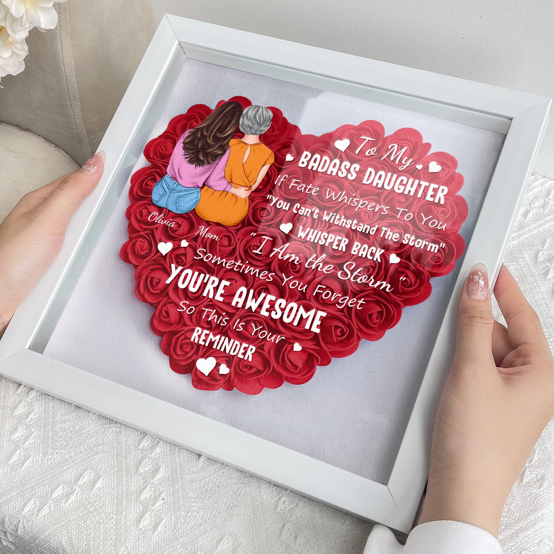 To My Badass Daughter - Personalized Flower Shadow Box With LED Light