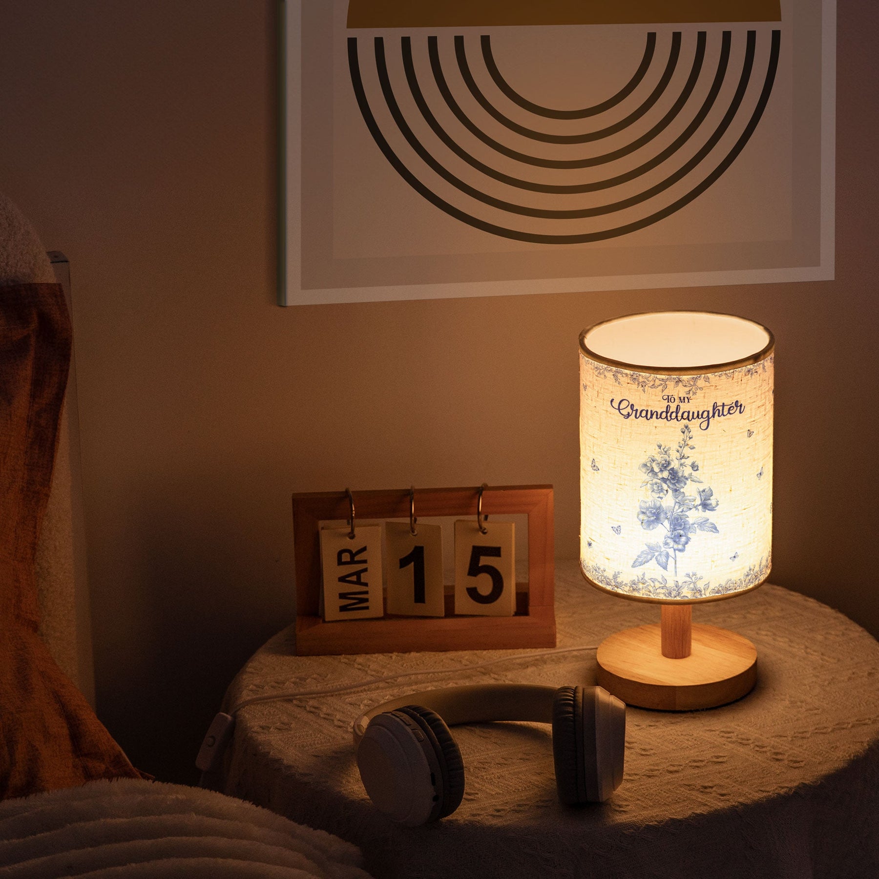 To My Granddaughter, Daughter Birth Flower Toile De Jouy - Personalized Fabric Lamp