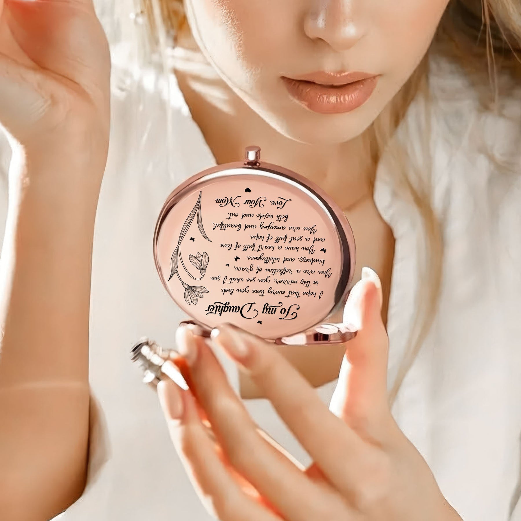To My Granddaughter, Daughter, I Hope That Every Time You Look In This Mirror - Custom Birth Flower - Personalized Compact Mirror
