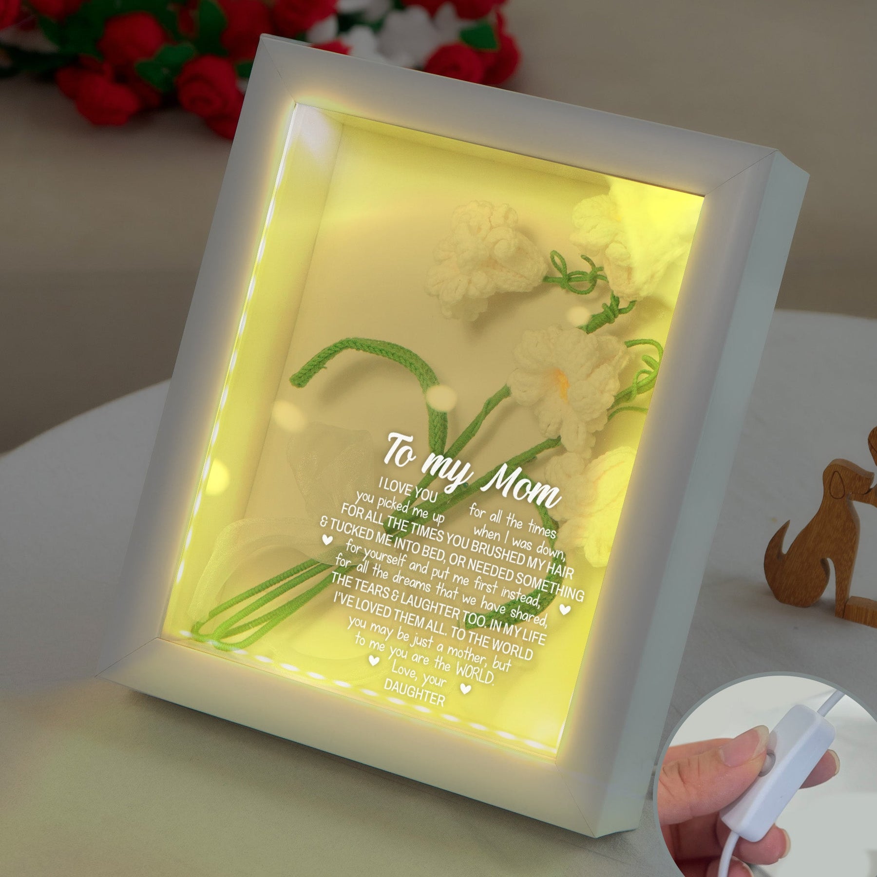 To My Mom I Love You For All The Times - Personalized Crochet Flower Shadow Box With LED Light
