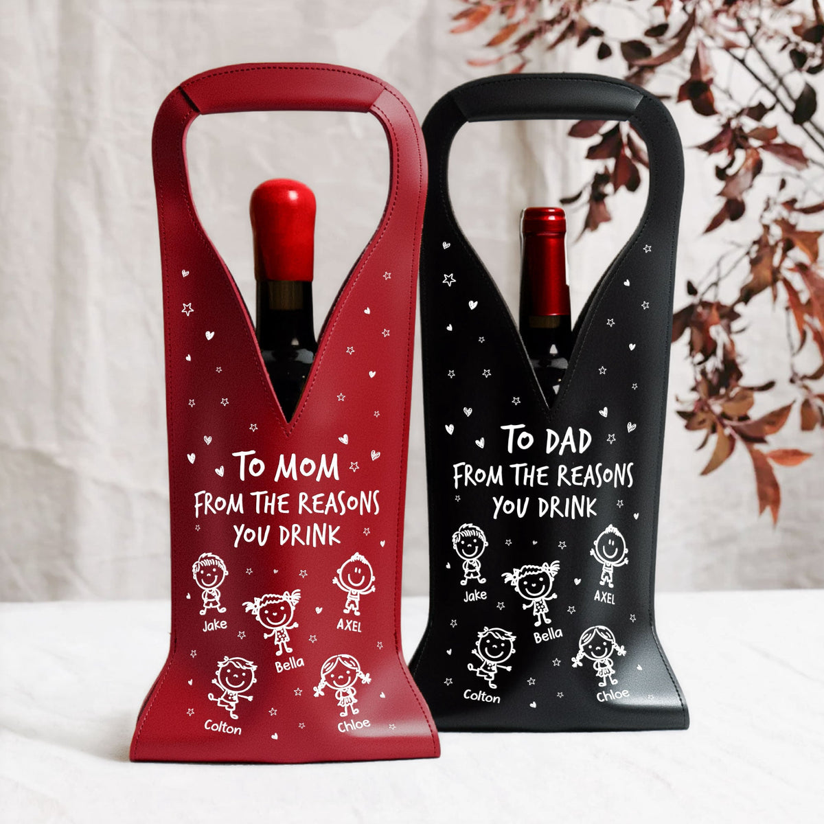 To Mom From The Reasons You Drink - Fun Gifts For Mom, Wife - Personalized Leather Wine Bag