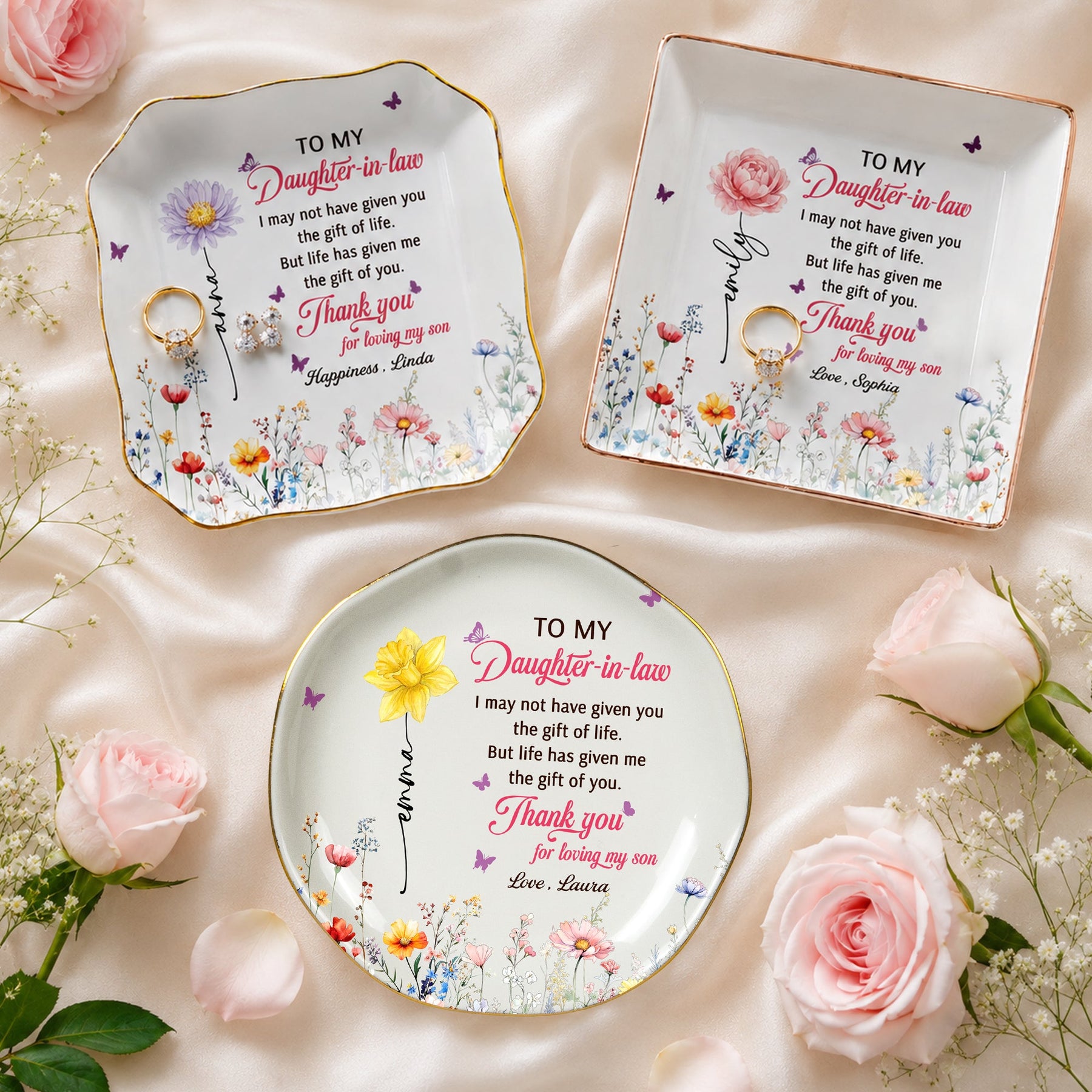 To My Daughter In Law Thank You For Loving My Son - Wedding Gifts From Mother-In-Law - Personalized Jewelry Dish