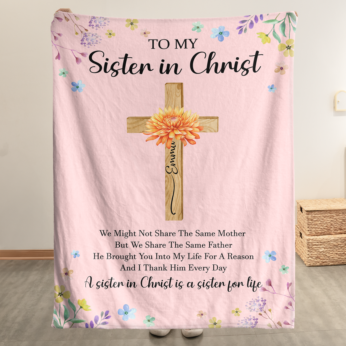 To My Sister In Christ Custom With Name & Birth Flower - Personalized Blanket