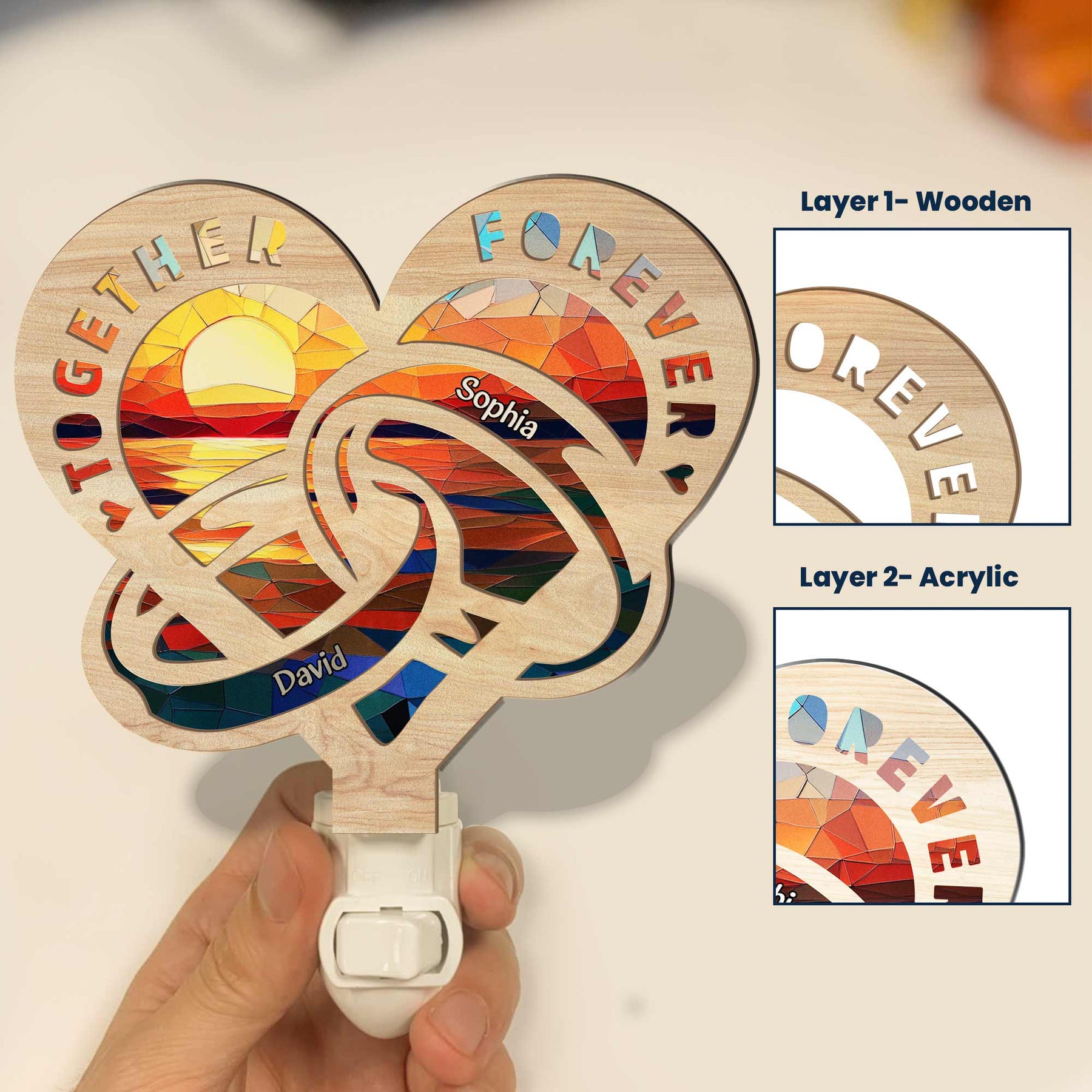 Together Forever - Personalized Wood And Acrylic Night Light