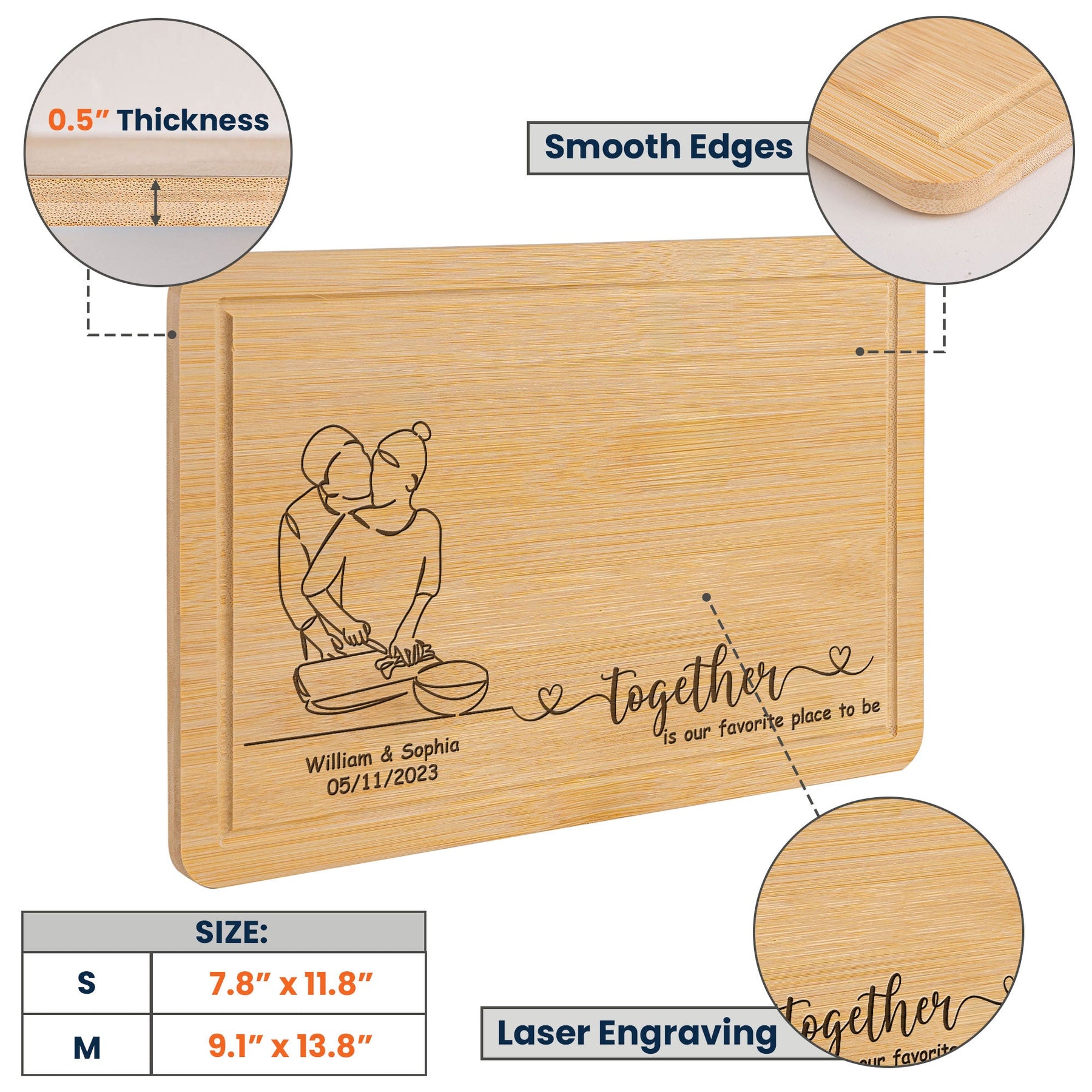 Together Is Our Favorite Place To Be - Personalized Engraved Wooden Cutting Board