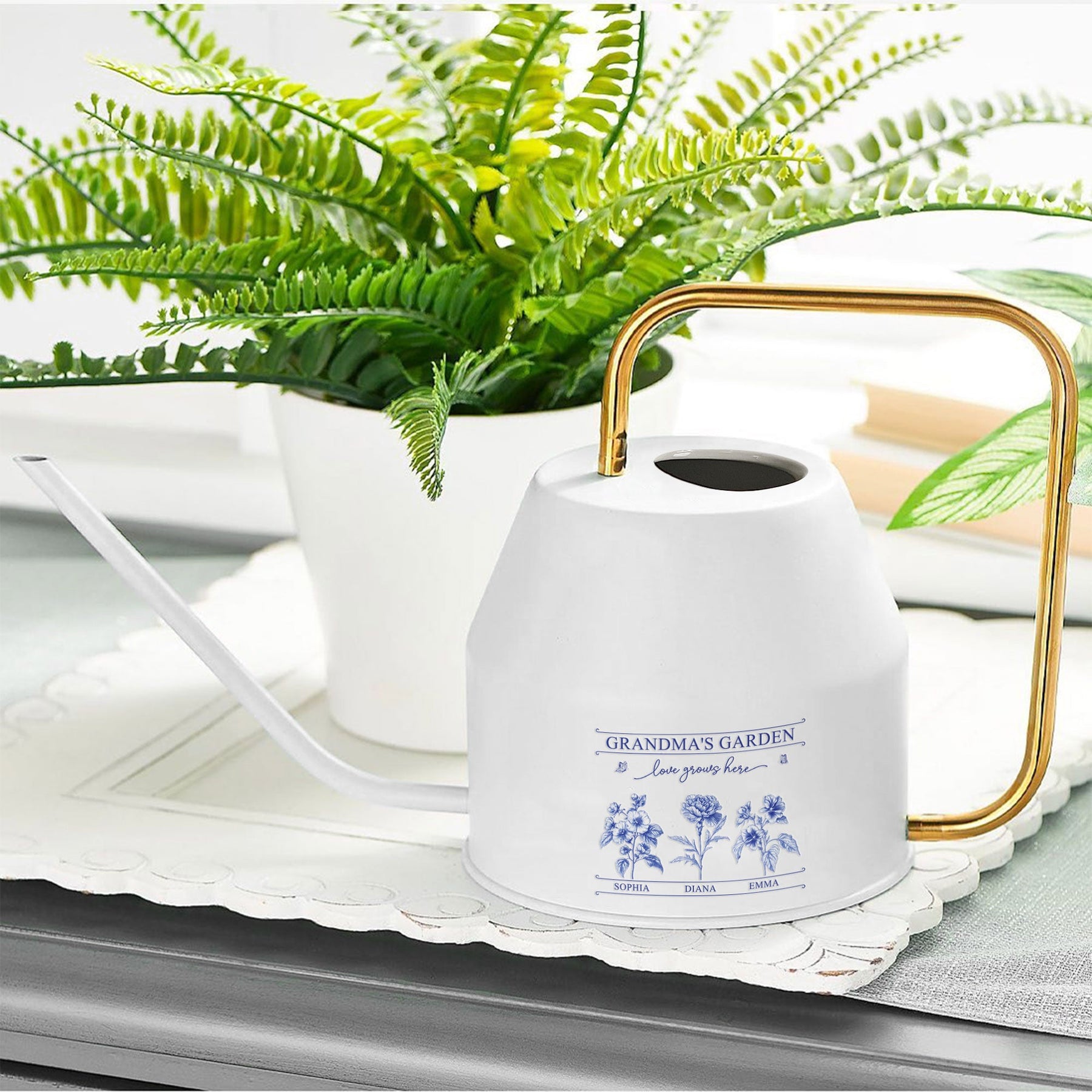 Toile De Jouy Art Grandma's Garden Love Grows Here - Personalized Indoor Watering Can