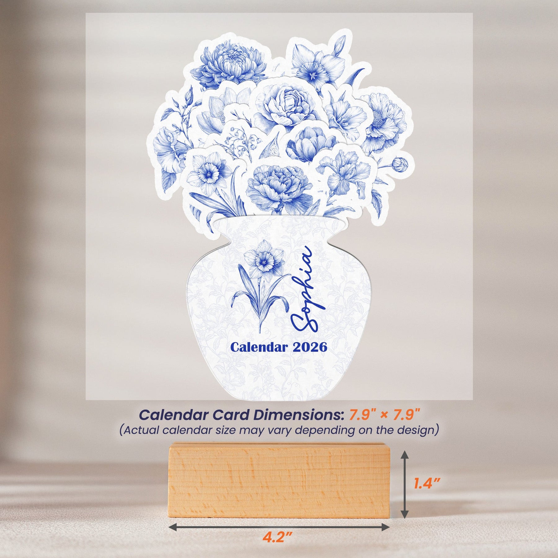 Toile De Jouy Birth Flower - Custom Easel Calendar 2026