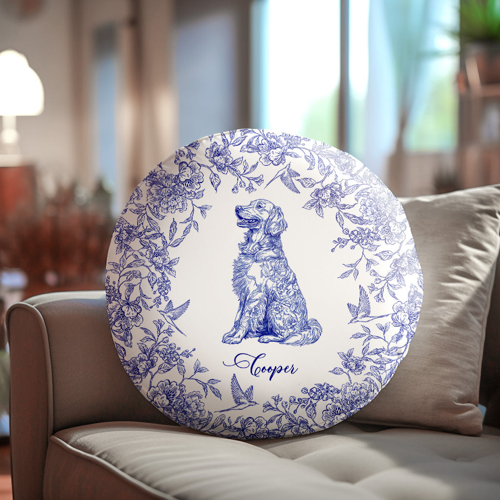Toile De Jouy Dog Breeds Custom Chinoiserie Style - Personalized Round Pillow