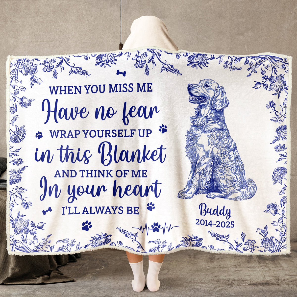 Toile De Jouy Dog Memorial Gift For Dog Mom - Personalized Wearable Blanket Hoodie