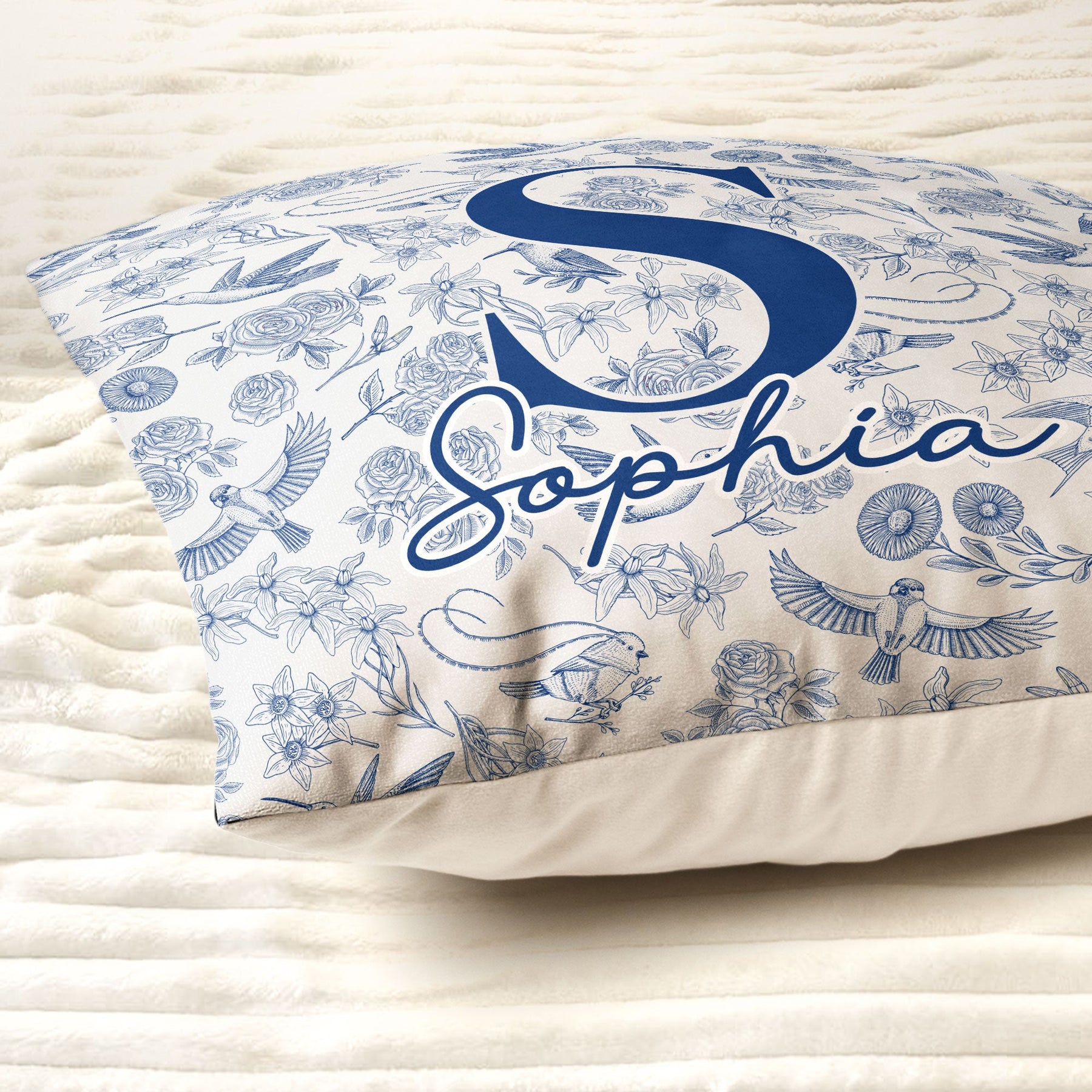 Toile De Jouy Floral Initial - Personalized Pillow (Insert Included)