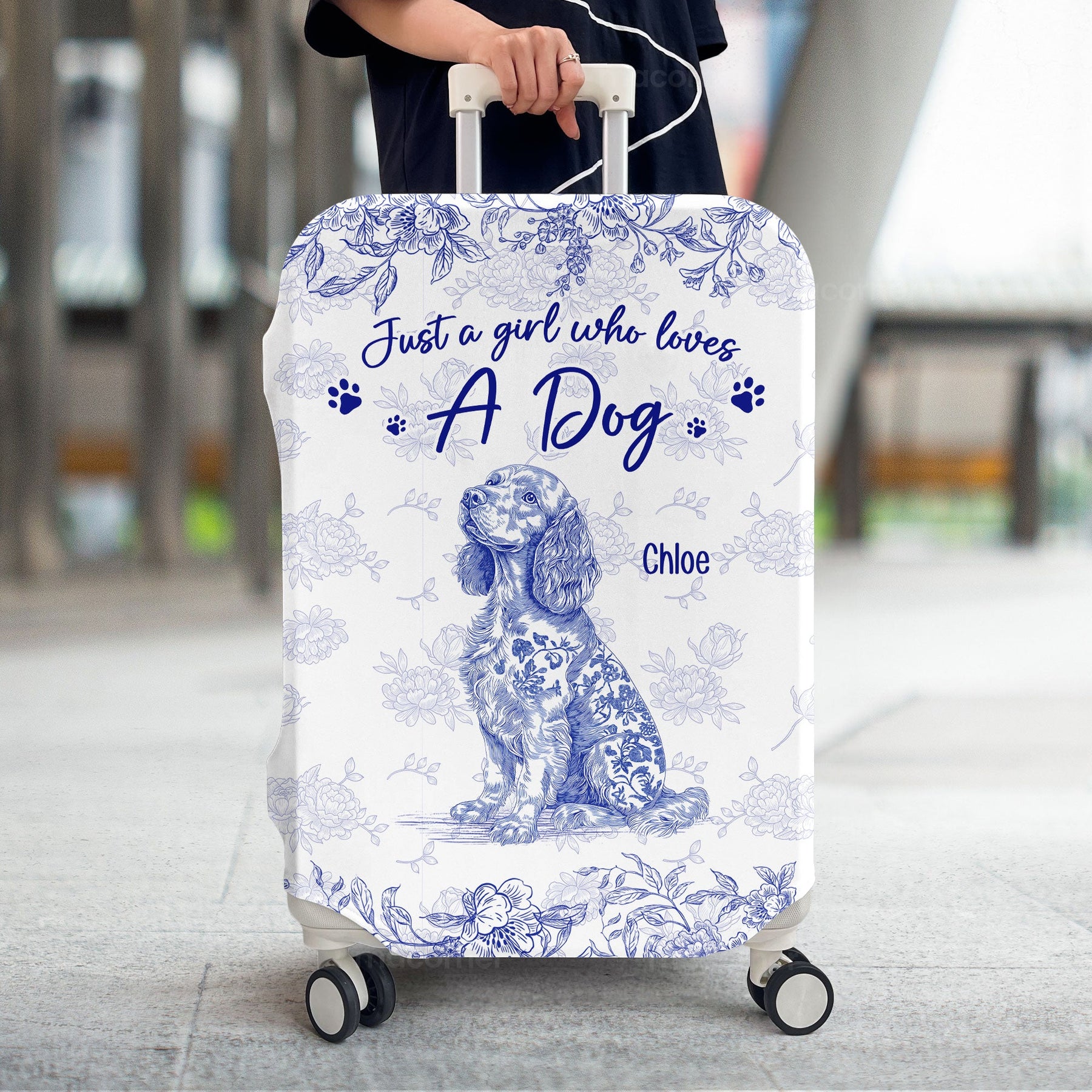 Toile De Jouy Just A Girl Who Loves Dogs Custom Breeds - Personalized Luggage Cover