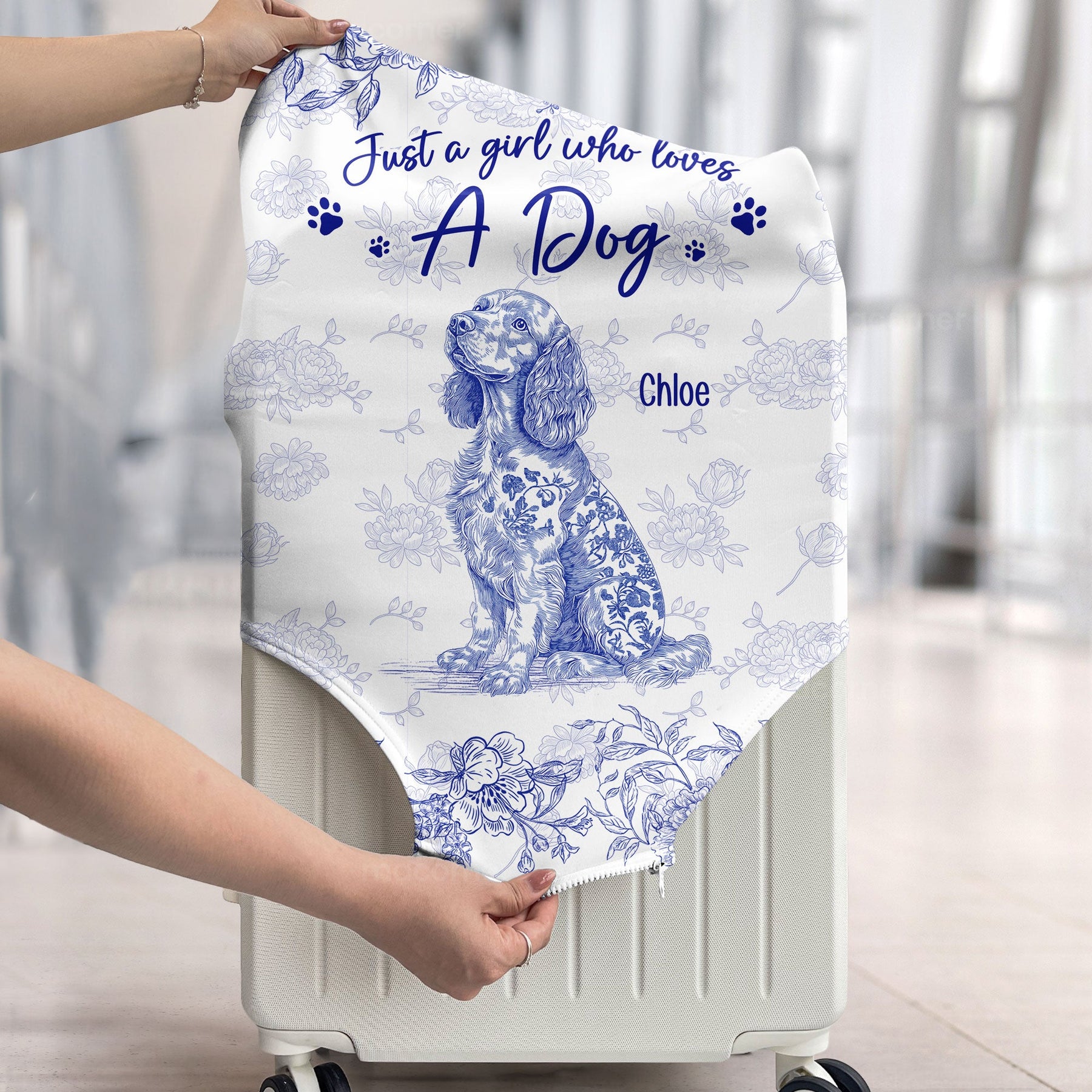 Toile De Jouy Just A Girl Who Loves Dogs Custom Breeds - Personalized Luggage Cover
