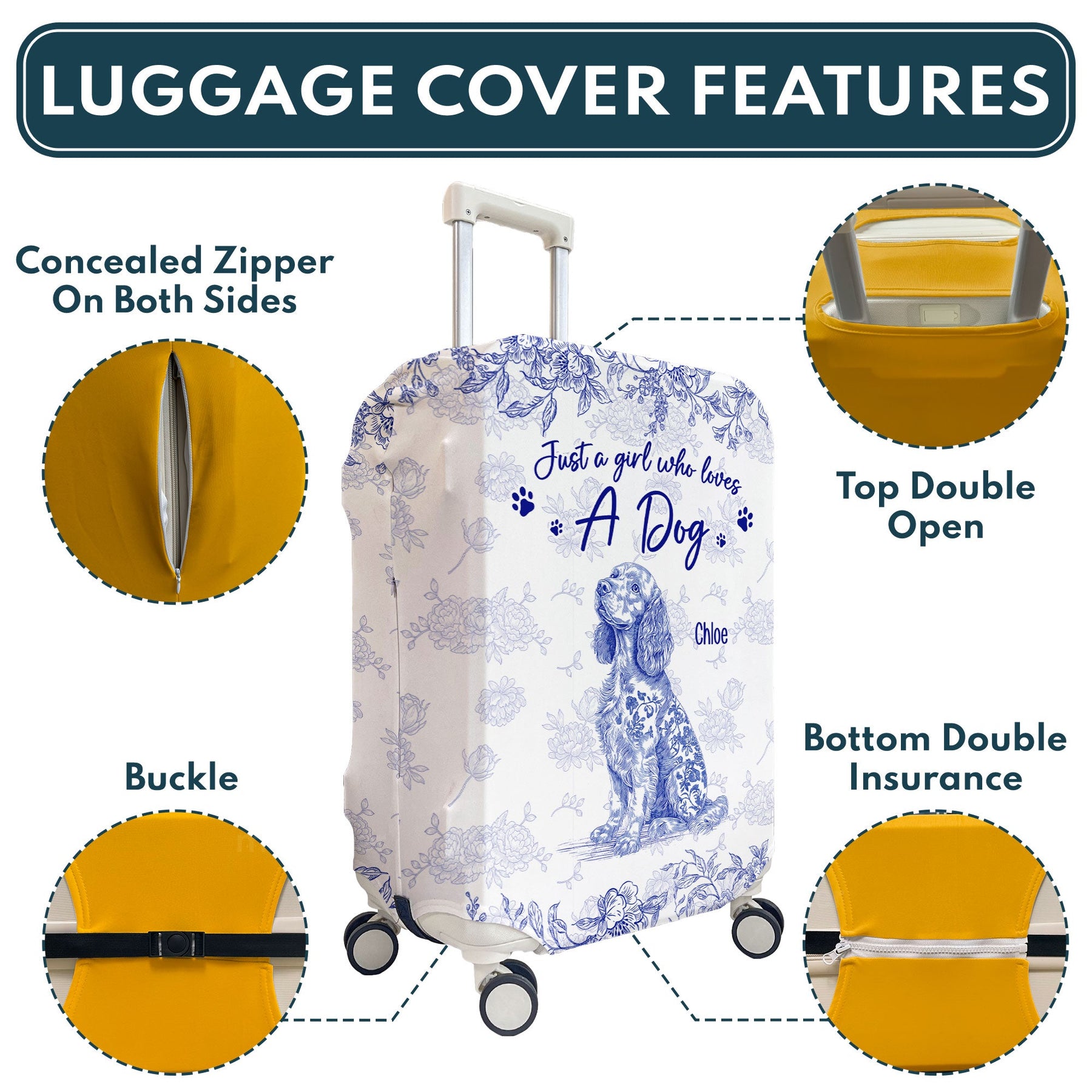 Toile De Jouy Just A Girl Who Loves Dogs Custom Breeds - Personalized Luggage Cover