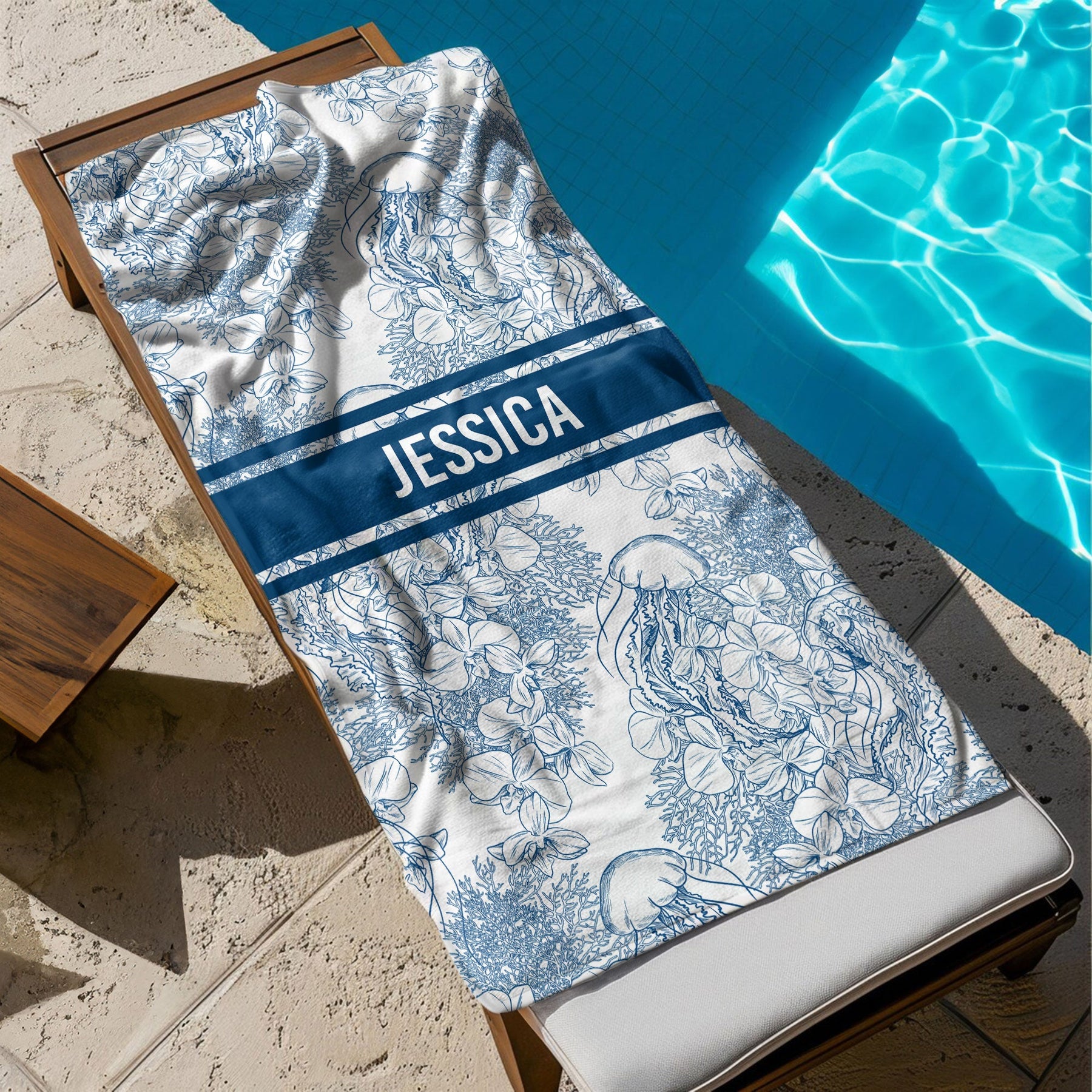 Toile De Jouy Ocean Art - Personalized Quick-Dry Beach Towel